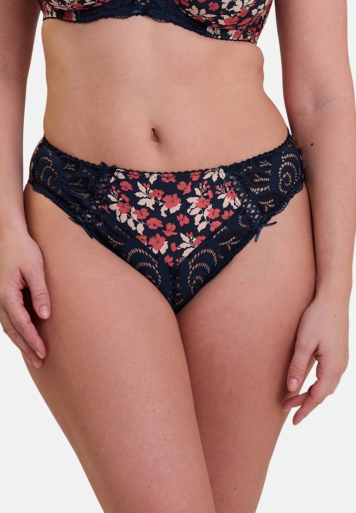 Slip Amélie Print Blumendruck Marine und Rot