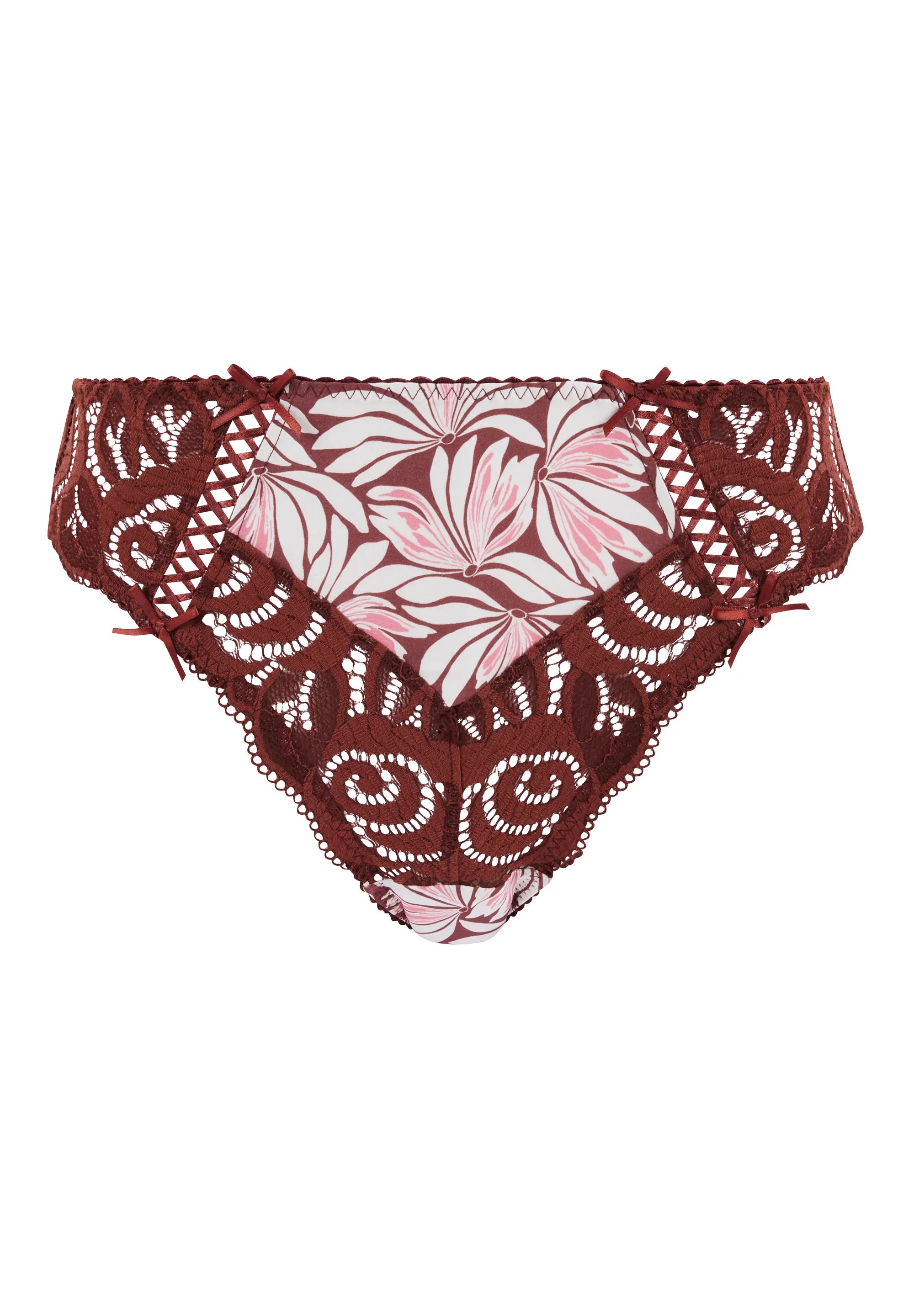 Slip Amélie Print Bedruckt mit Weinrotem Blumenmuster