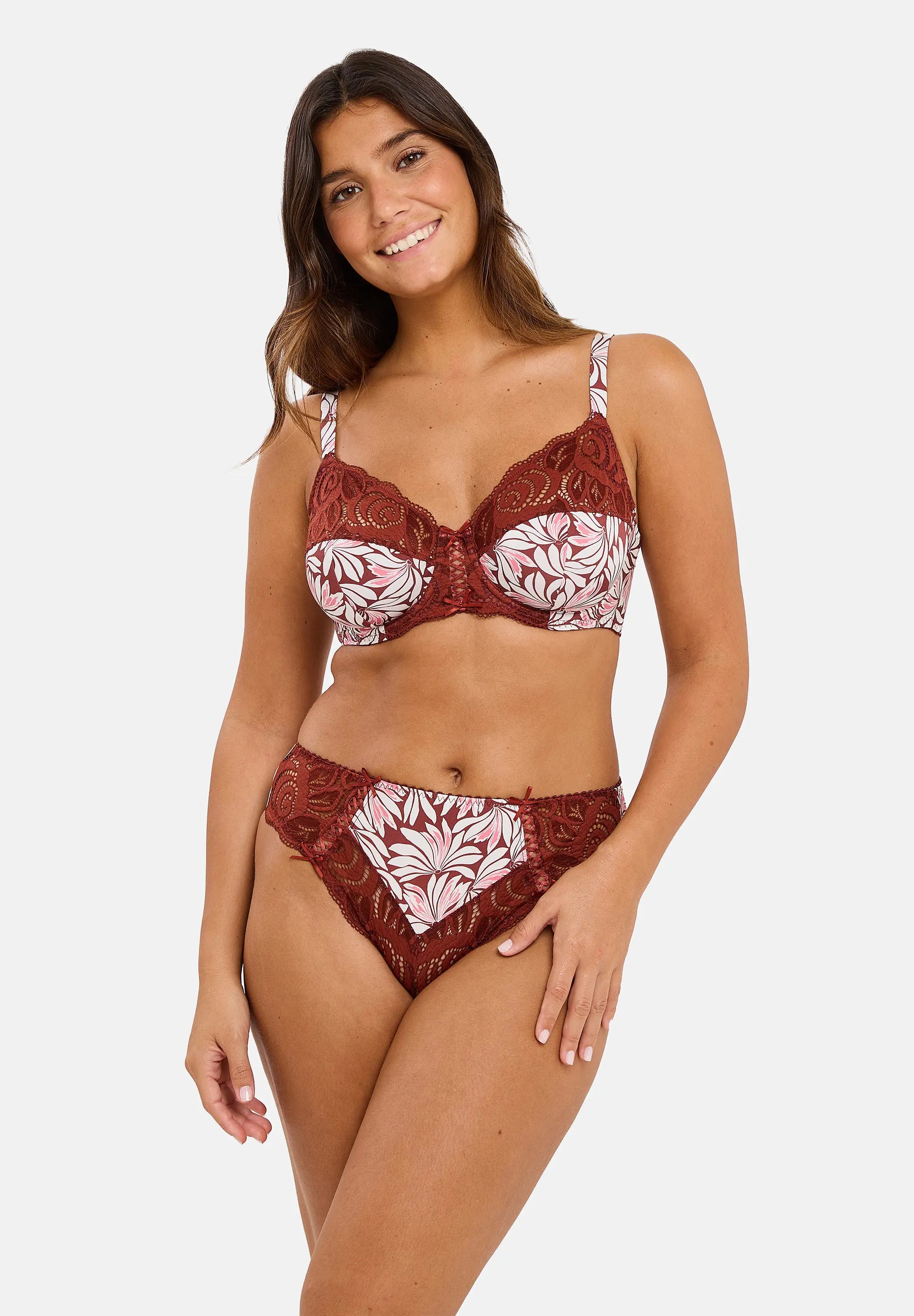 Slip Amélie Print Bedruckt mit Weinrotem Blumenmuster