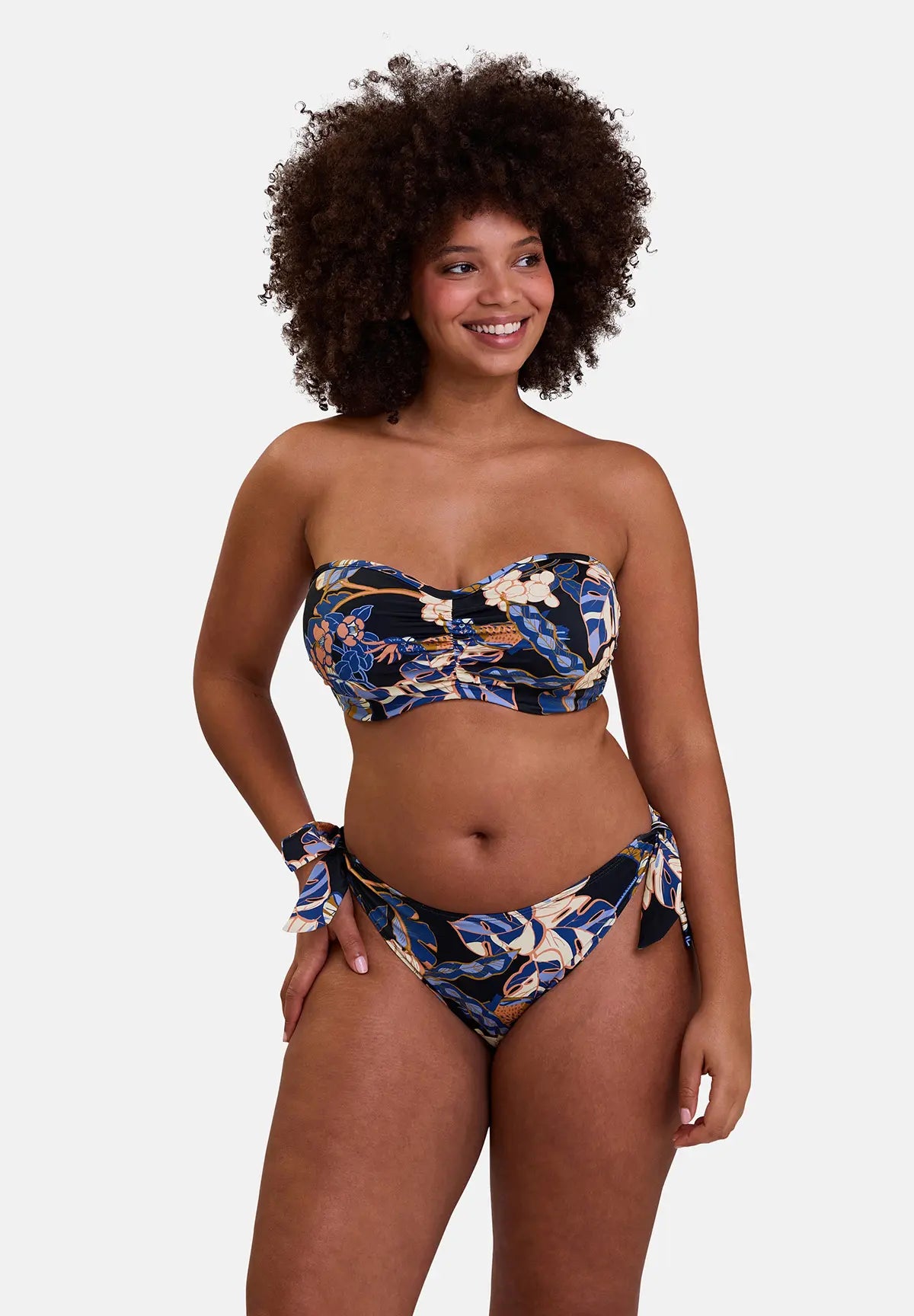 slip de bain échancré et bandeau pour femme - imprimé exotique noir