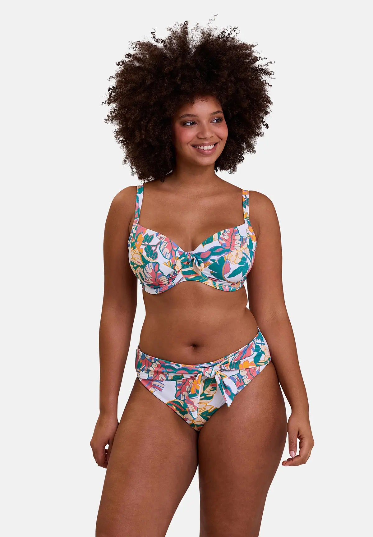 haut de maillot et slip de bain - imprimé exotique blanc - vu de face