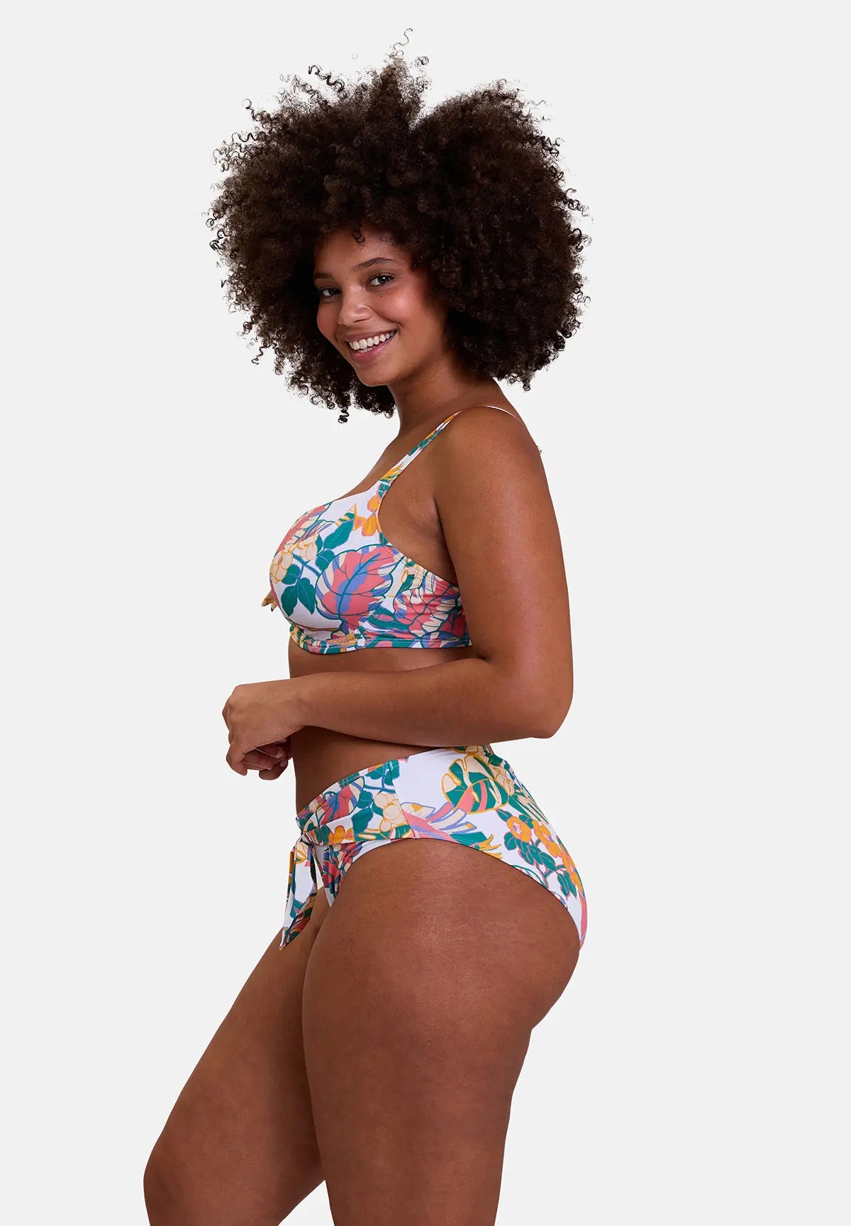 haut de maillot et slip de bain - imprimé exotique blanc - vu de côté