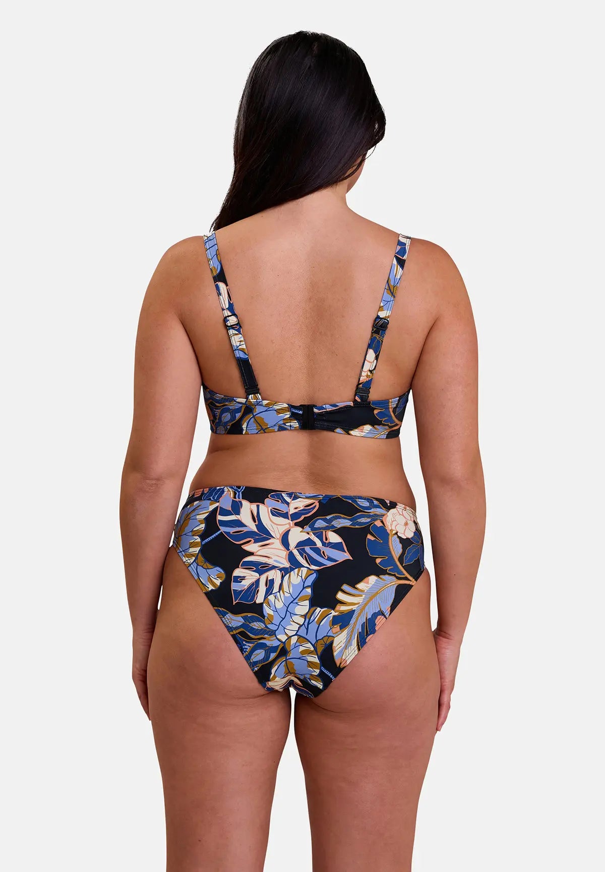 Haut de maillot et slip de bain femme - imprimé exotique noir - vu de dos