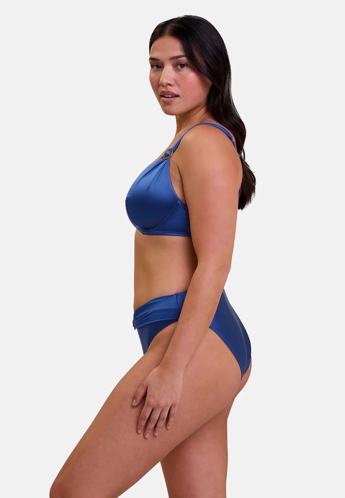 Slip de bain et haut de maillot pour femme - bleu - vu de profil