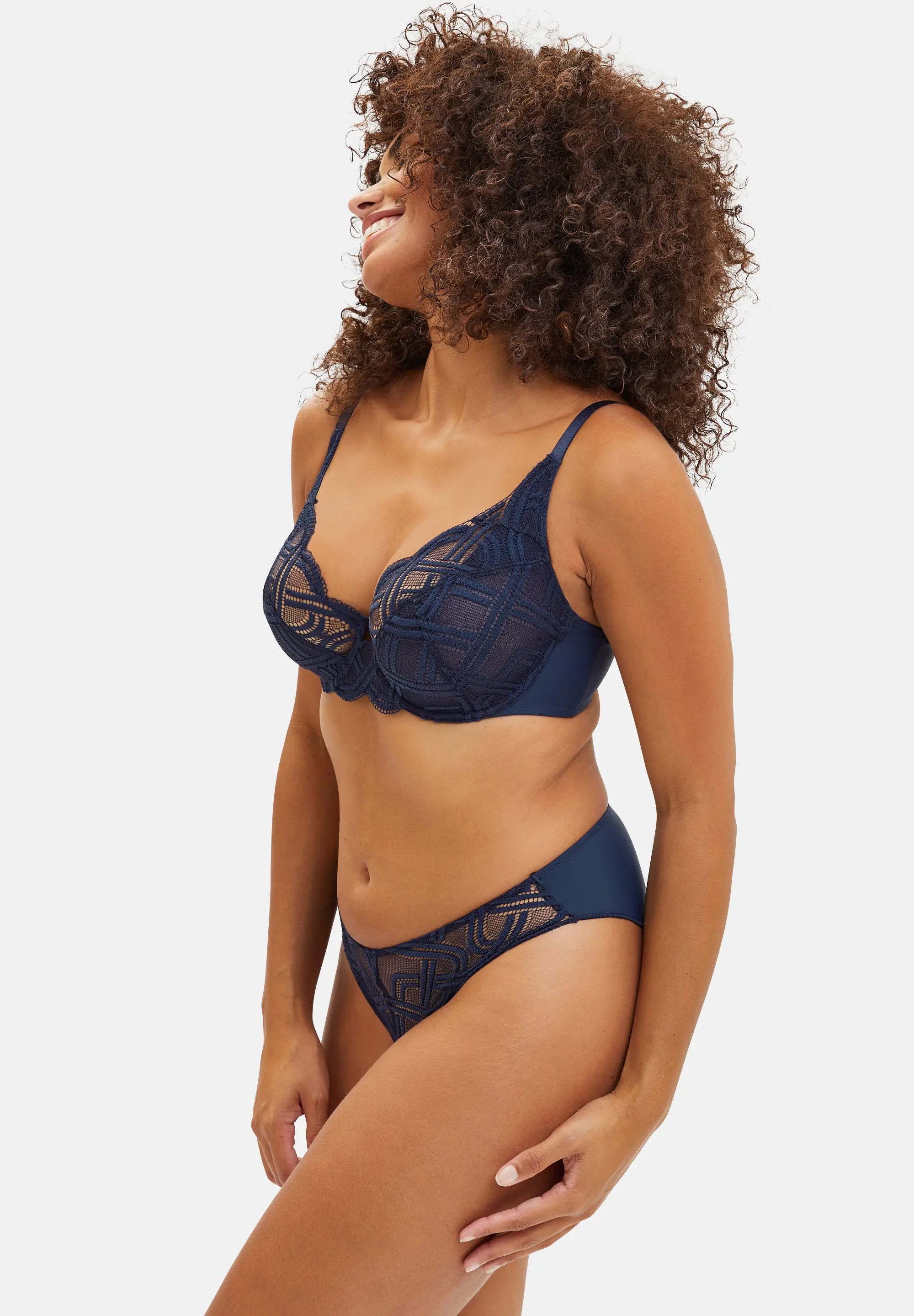 Ensemble soutien-gorge et slip - bleu - de profil
