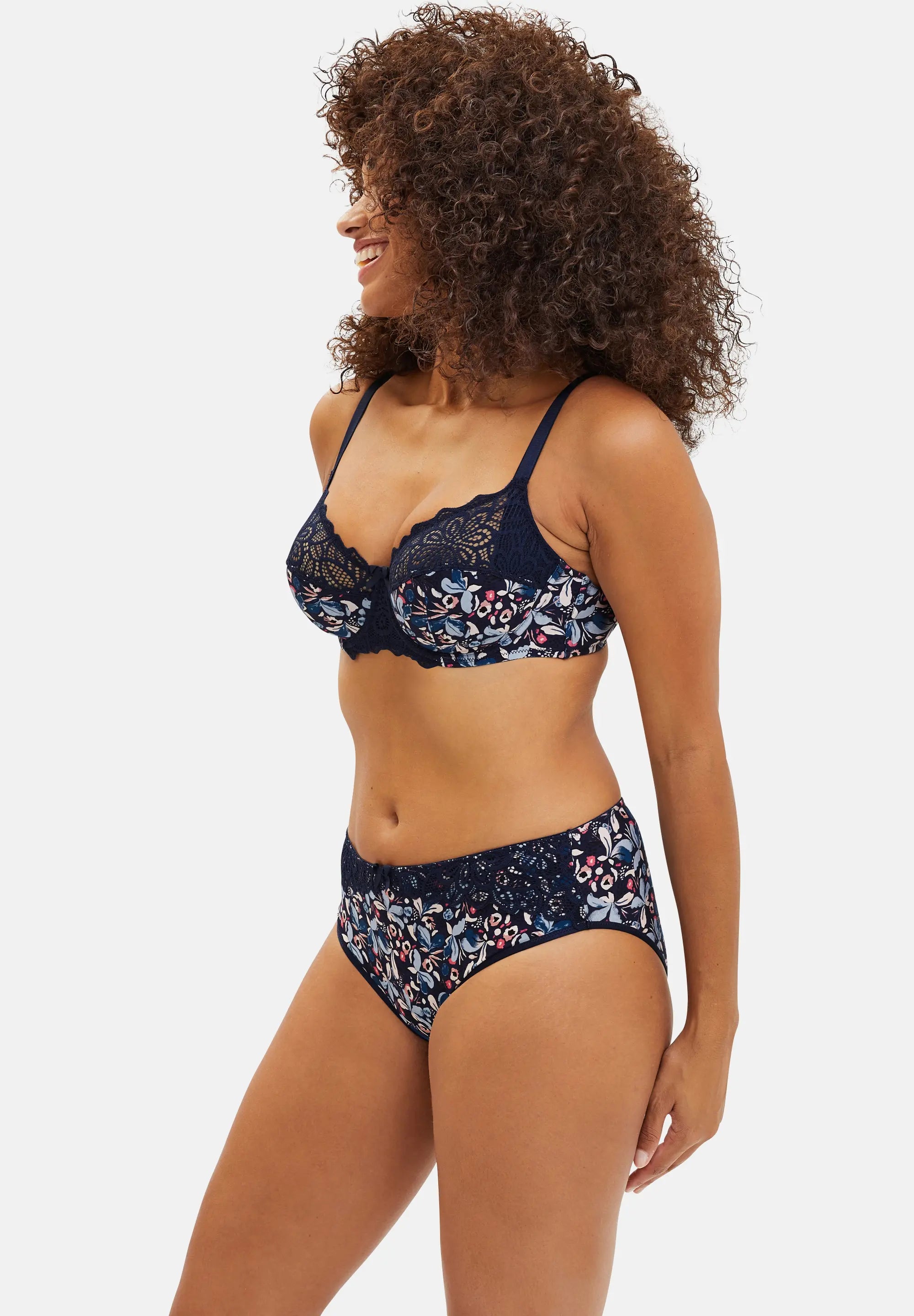 Slip mit Blumenprint in Flora Blau und Hellrosa