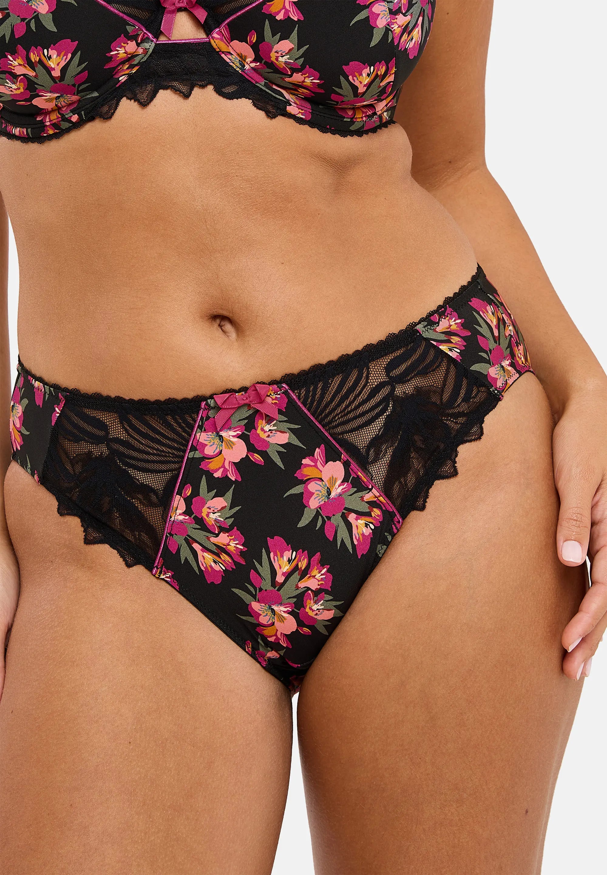 Slip Oriane Stampa Floreale Nero & Rosa