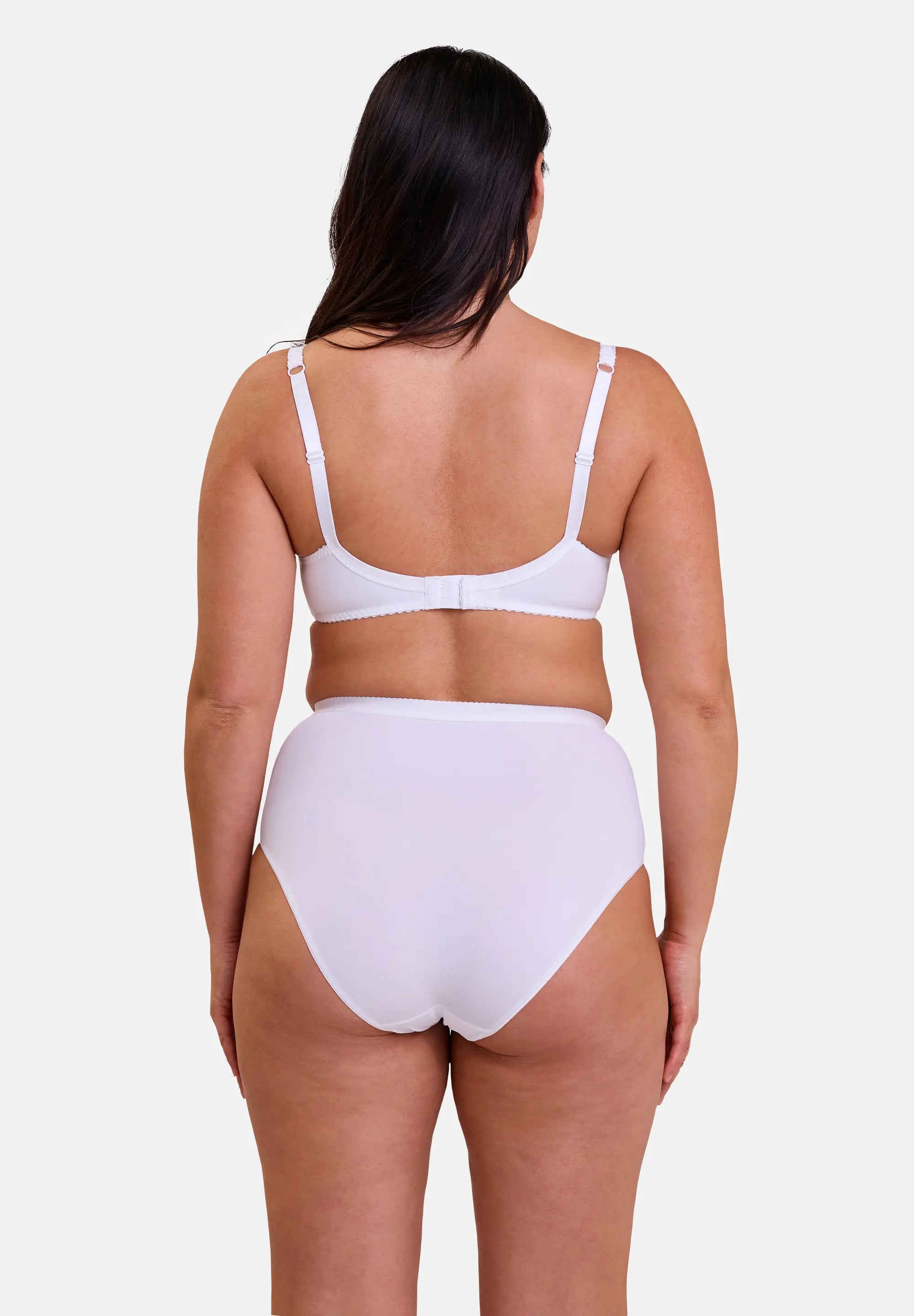 Slip gainant taille haute blanc - pour femme - avec soutien-gorge à dentelle - de dos