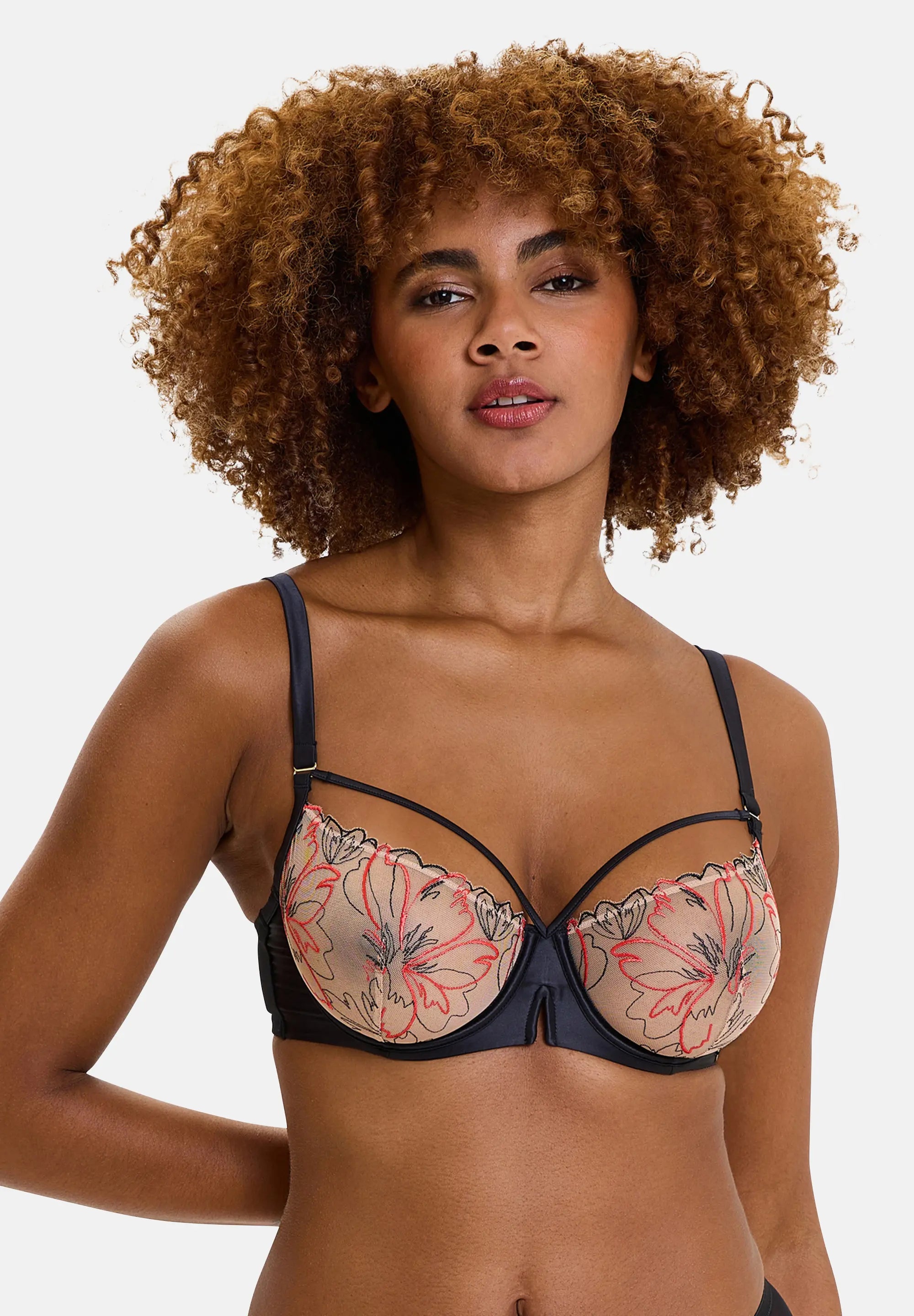 Soutien-gorge corbeille Alberta Noir & Rouge Poppy