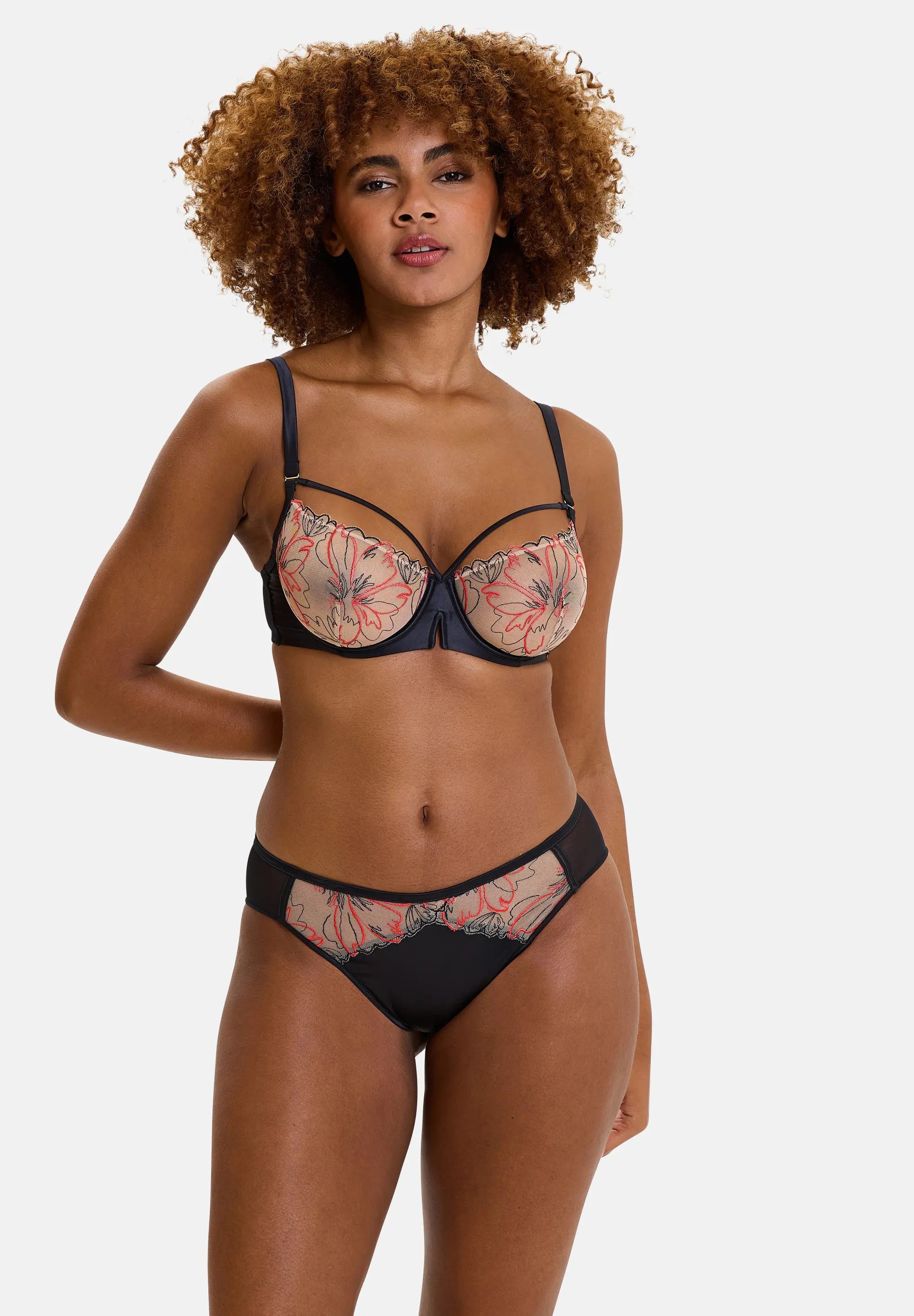 Soutien-gorge corbeille Alberta Noir & Rouge Poppy