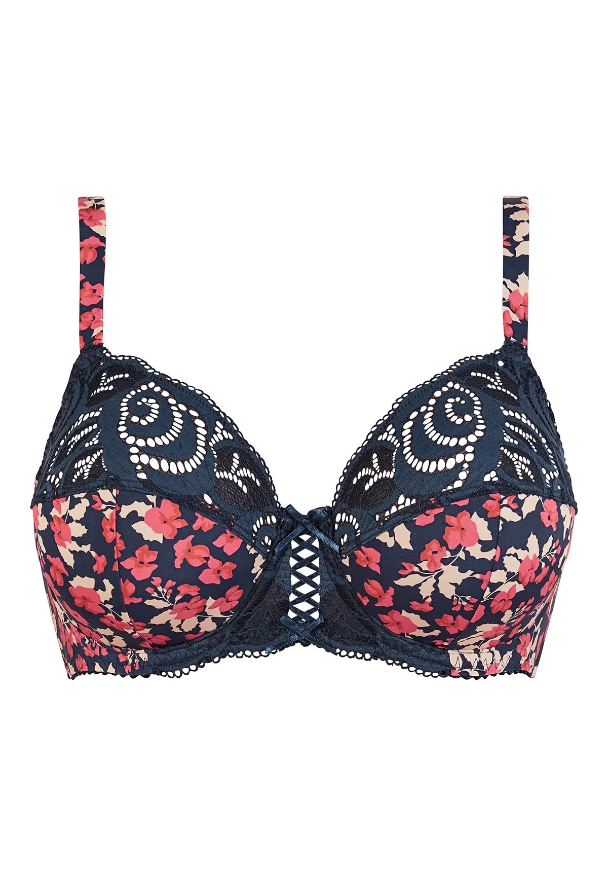 Soutien-gorge emboîtant Amélie Print Imprimé Floral Marine et Rouge