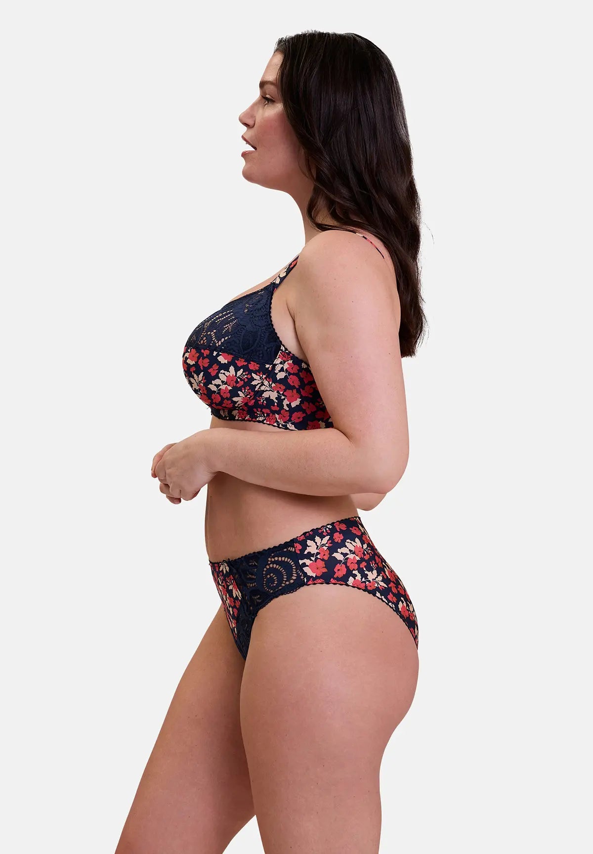 Bügel-BH Amélie Print mit Blumenmuster Marineblau und Rot