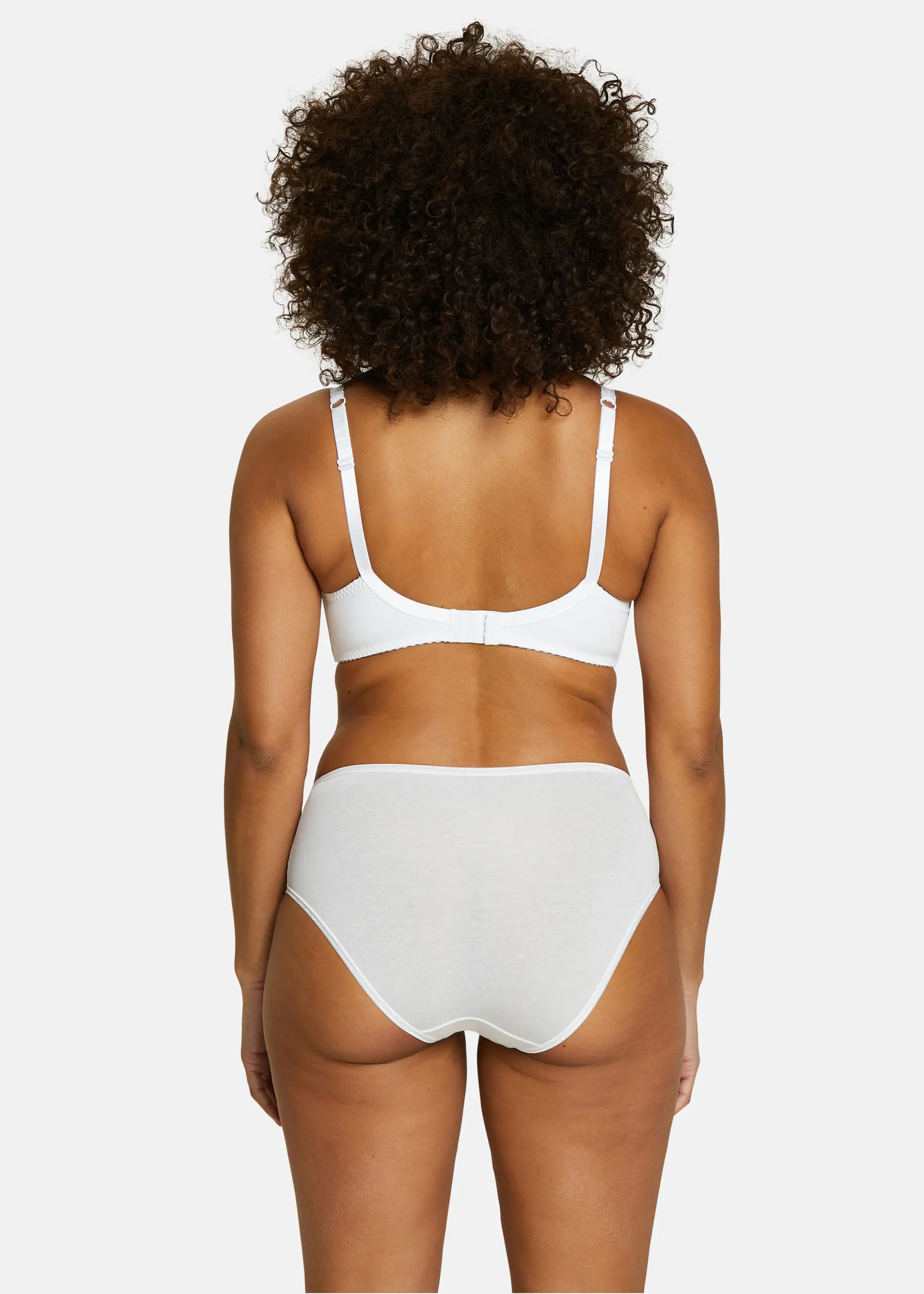Soutien-gorge d'allaitement, blanc, porté avec culotte blanche - de dos