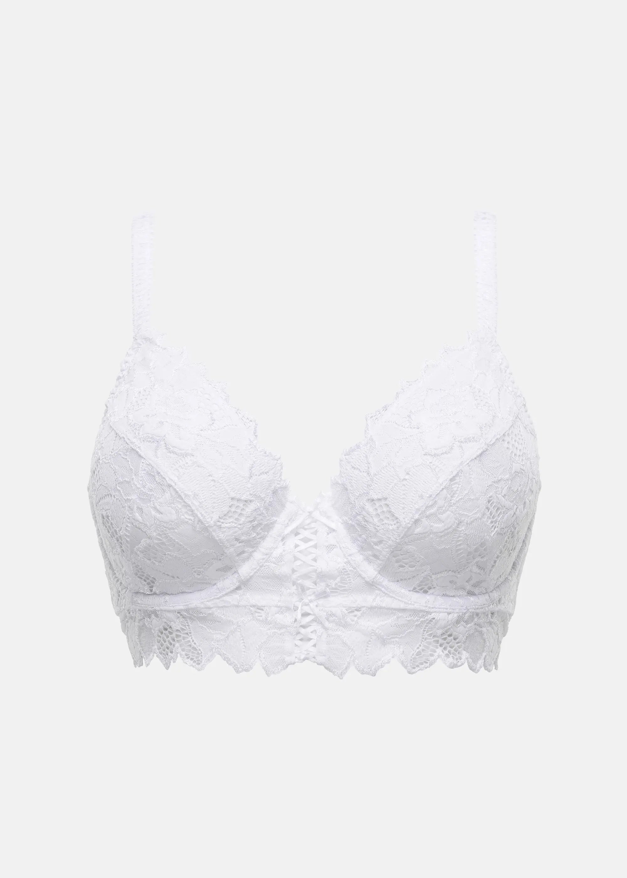 Packshot soutien-gorge bustier blanc en dentelle