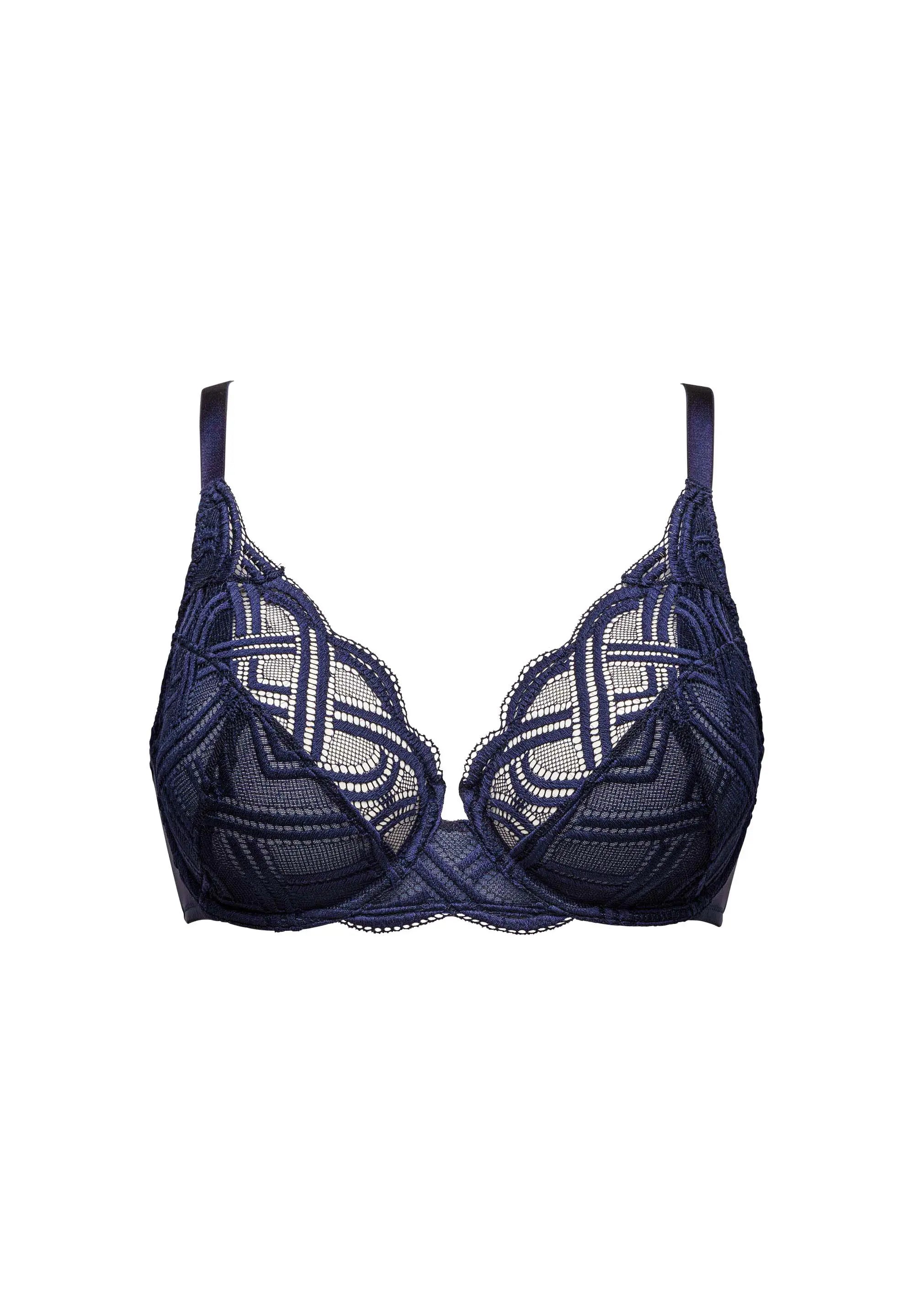 Packshot soutien-gorge emboîtant avec broderie - bleu marine