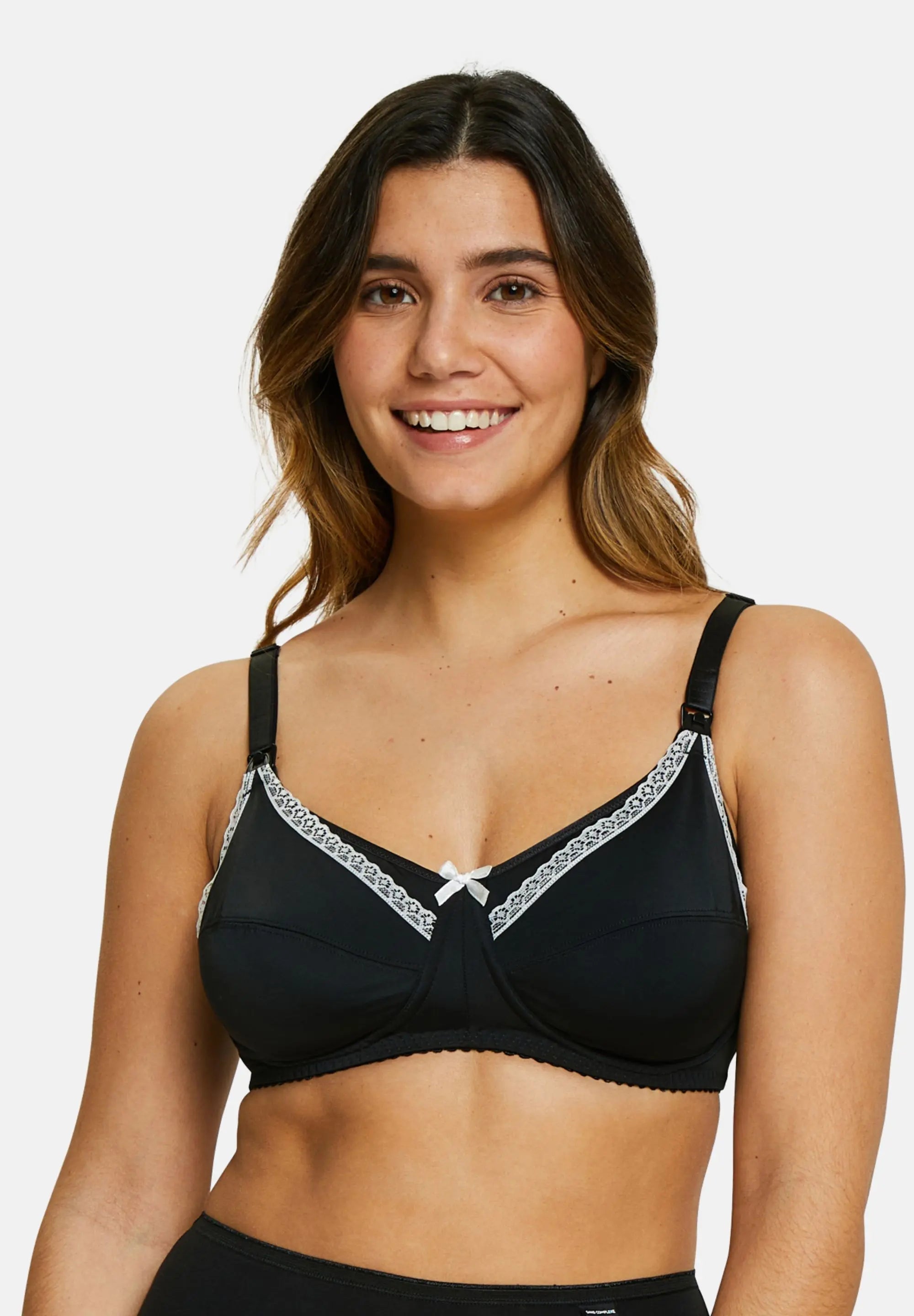 Soutien-gorge d'allaitement, noir ivoire - vu de face