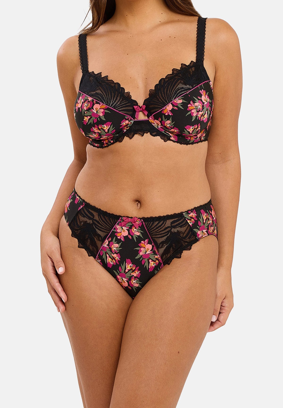 Oriane Bouquets Black & Pink full-cup bra – back view
