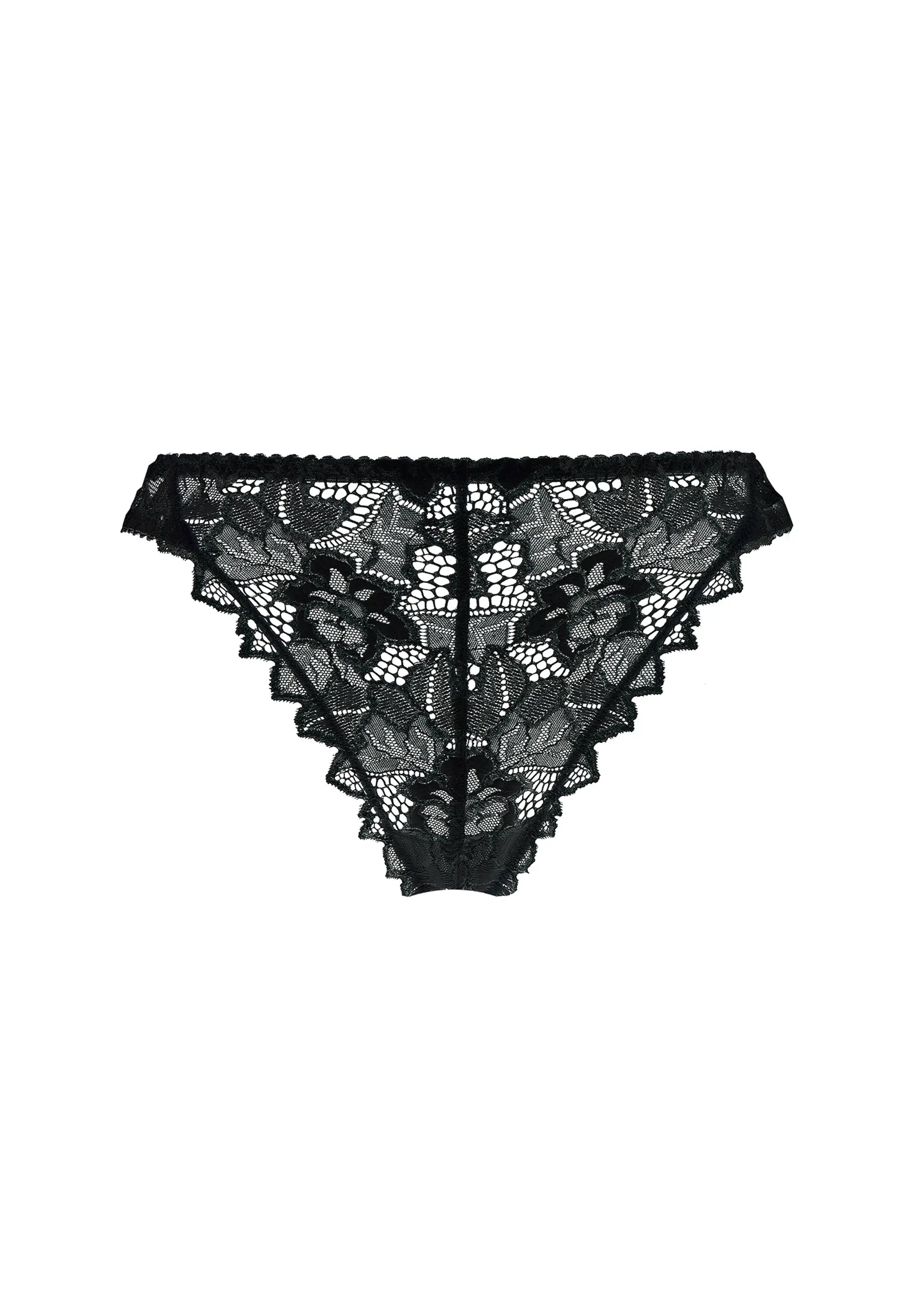 Packshot string noir en dentelle pour femme