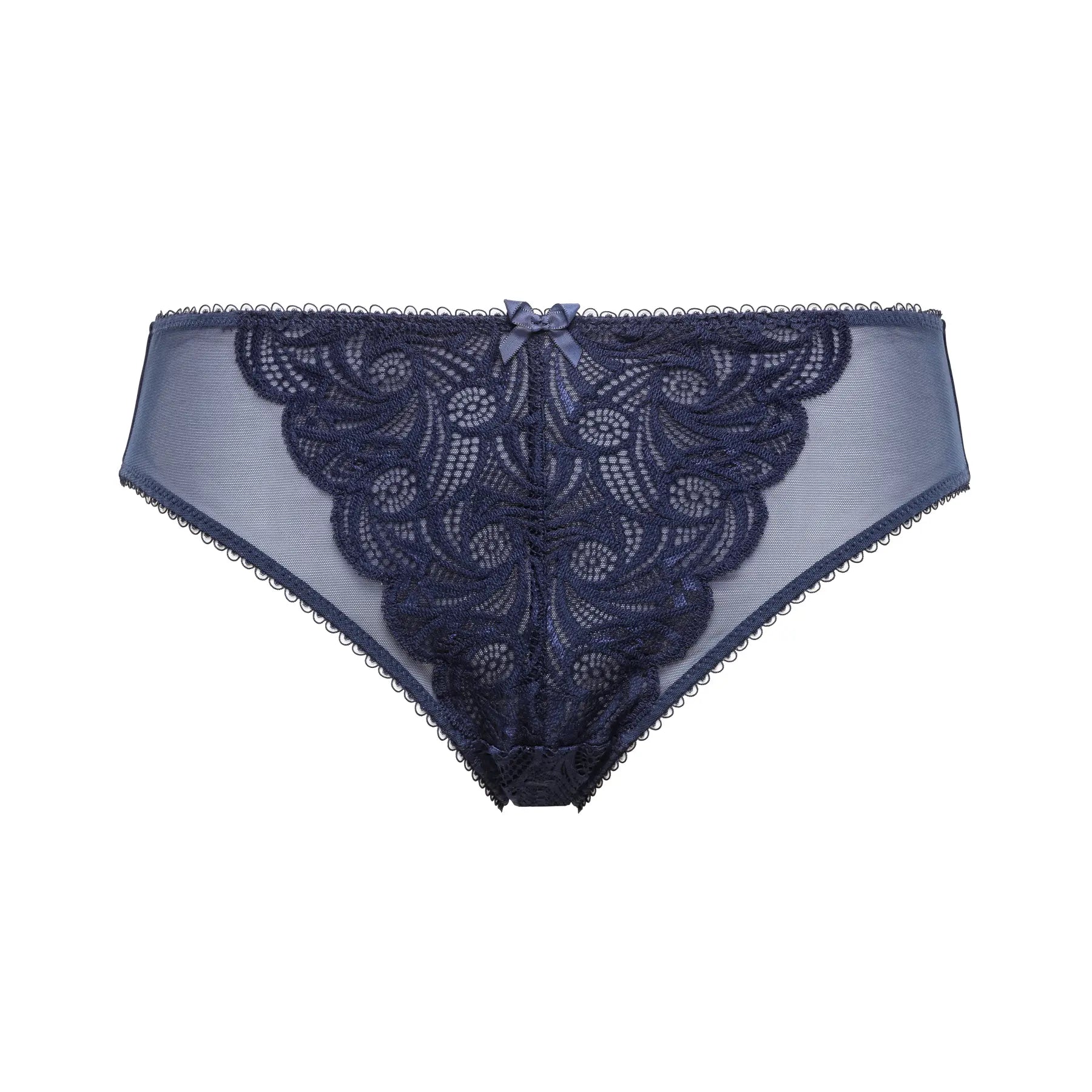 Packshot tanga pour femme - bleu avec broderie