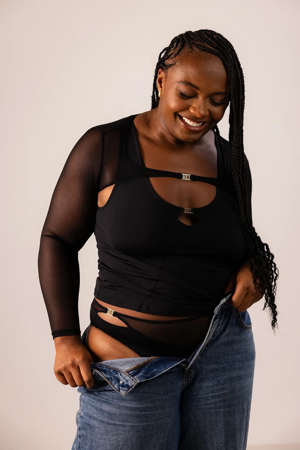 Tanga met hoge uitsnijding Romane Dicko Zwart