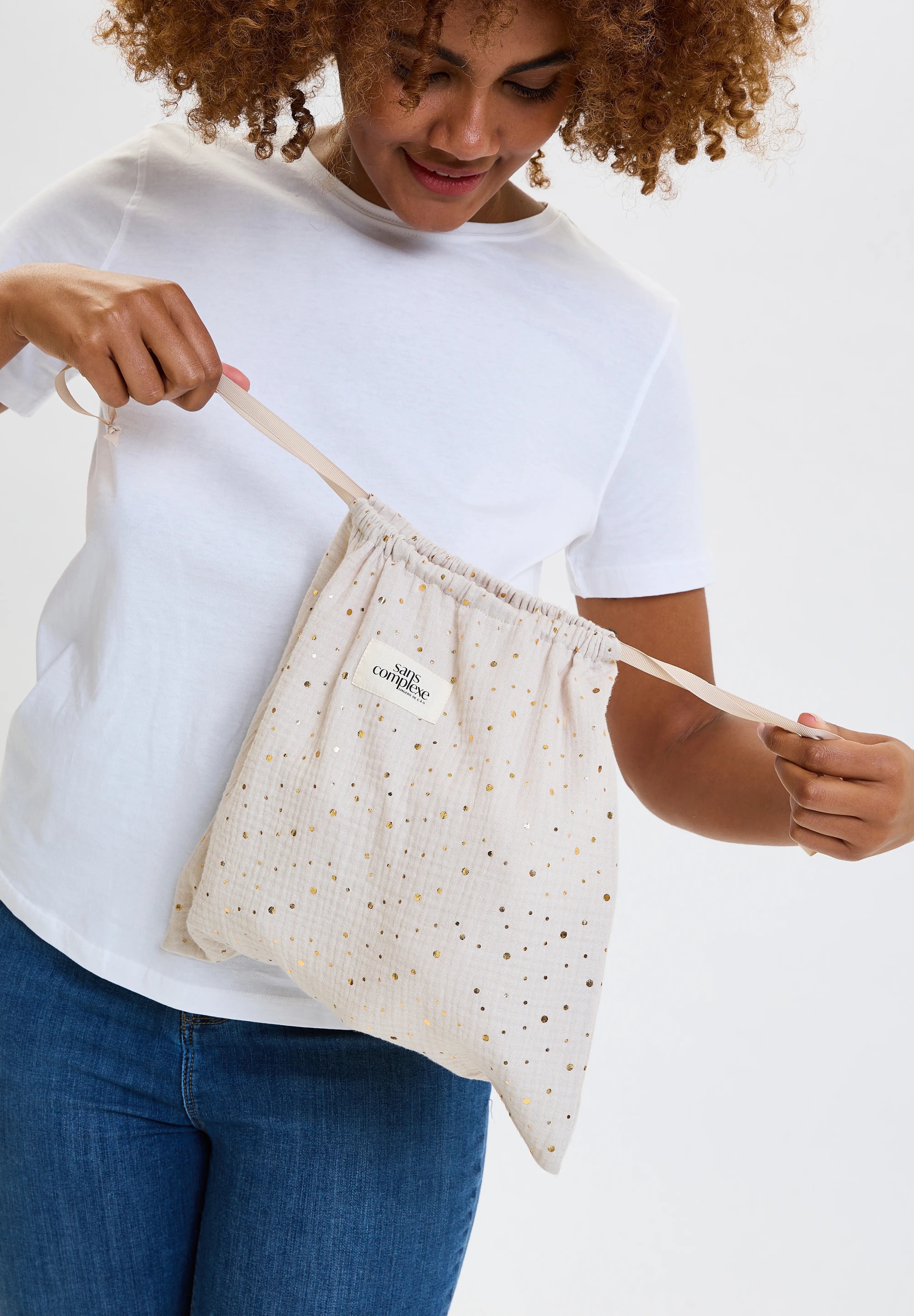 Katoenen lingeriezakje Ivoor Goud