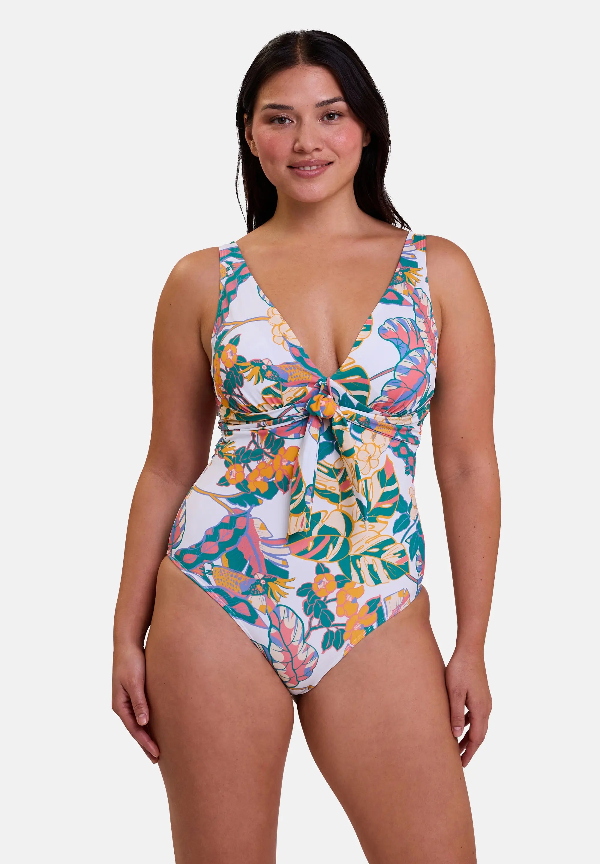 Maillot de bain une pièce sans armatures Fidji Imprimé Exotique Blanc