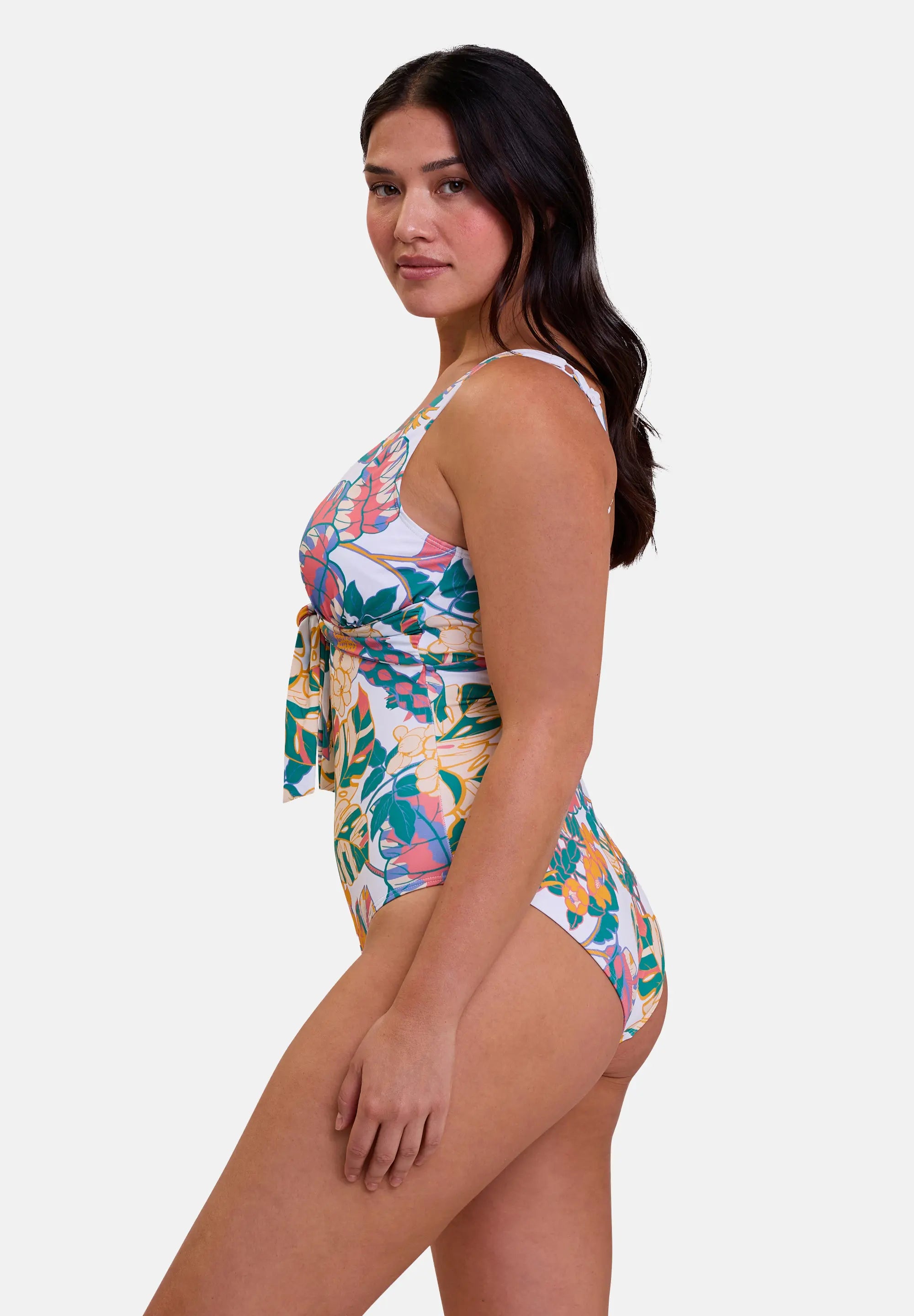 Maillot de bain une pièce sans armatures Fidji Imprimé Exotique Blanc