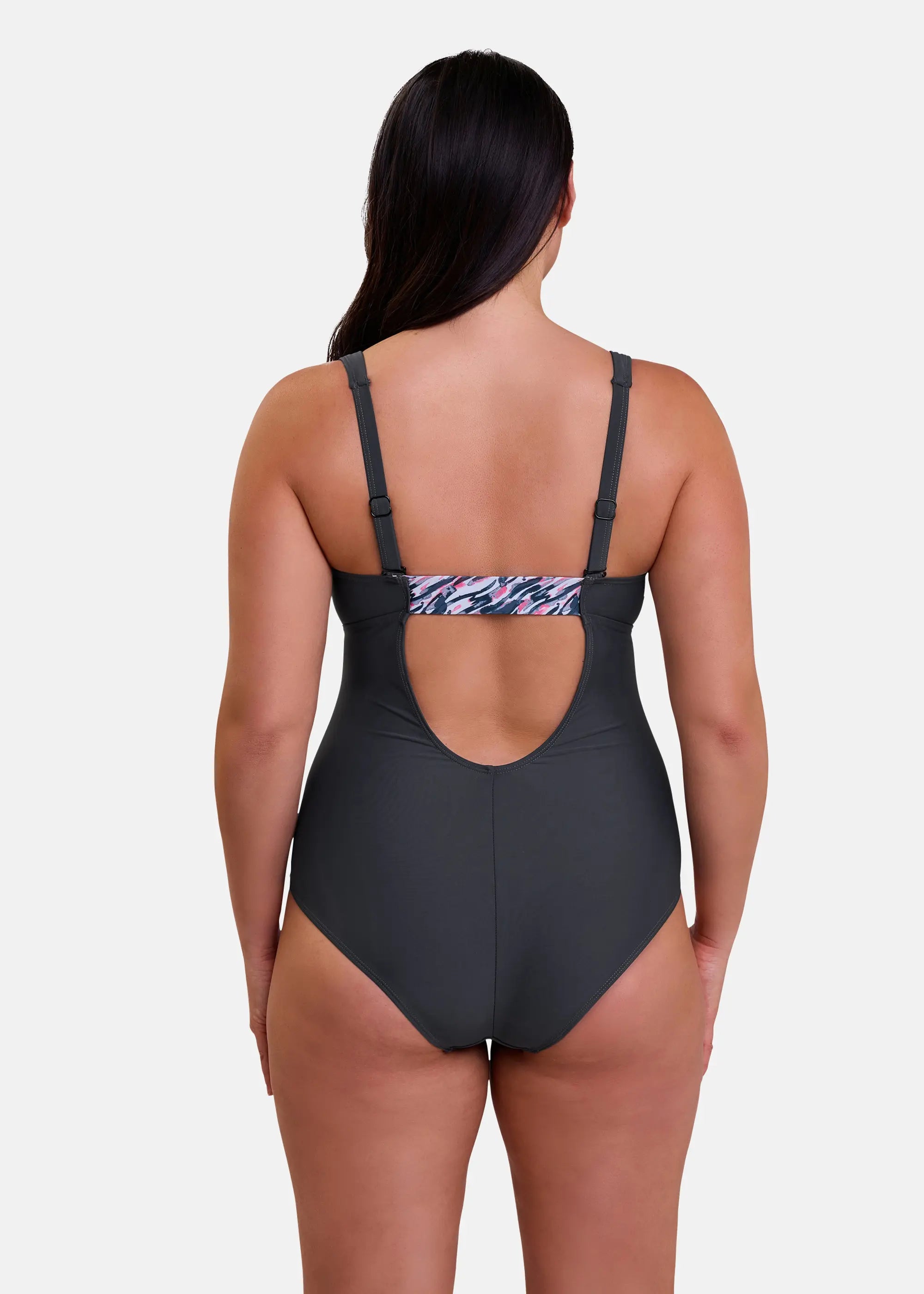 Maillot de bain de natation une pièce sans armatures Bondi Beach Gris & Imprimé Graphique