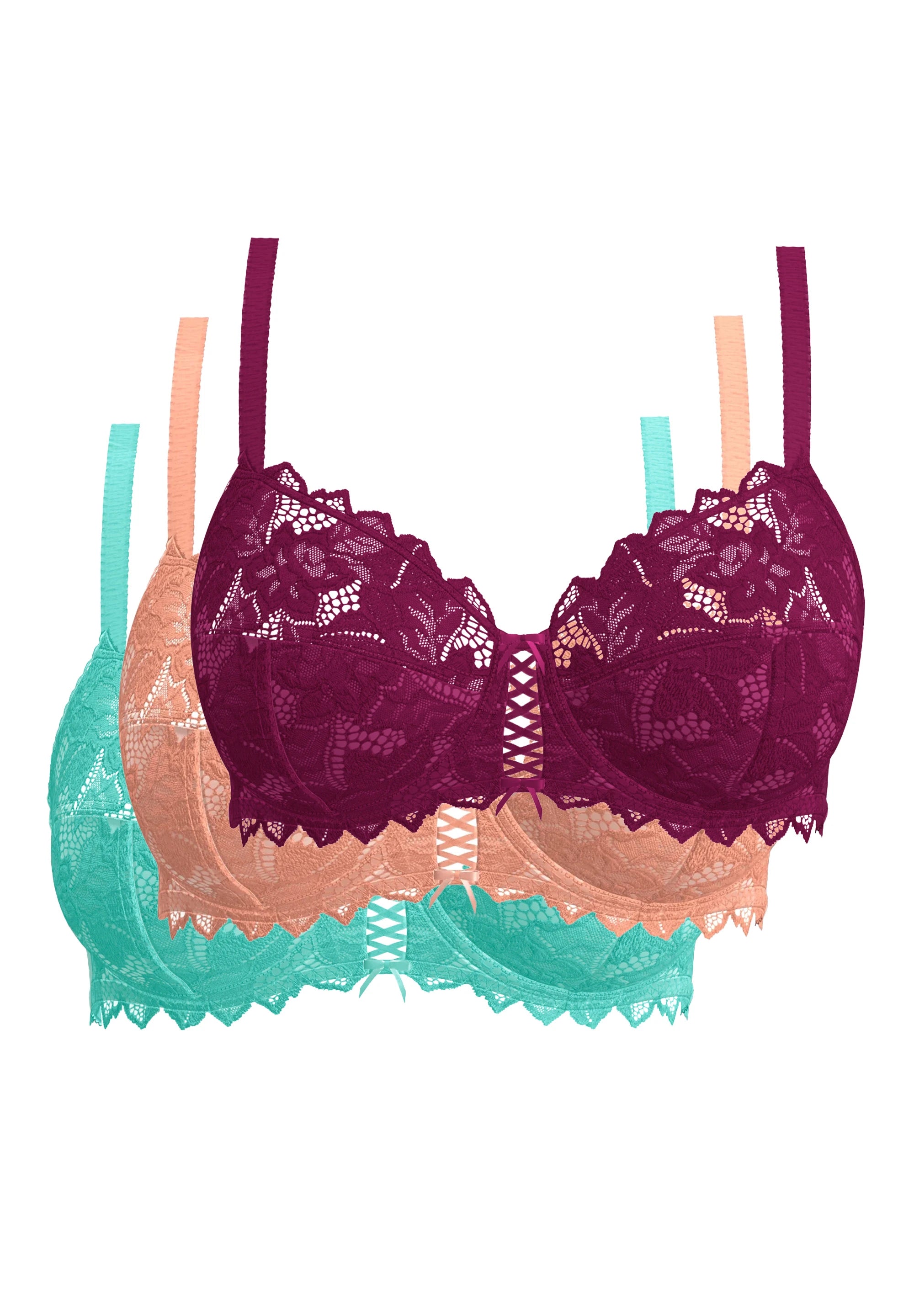 Lot de 3 soutiens-gorge Trio Arum Rose Pêcher, Vert Aquifère et Magenta Pourpre