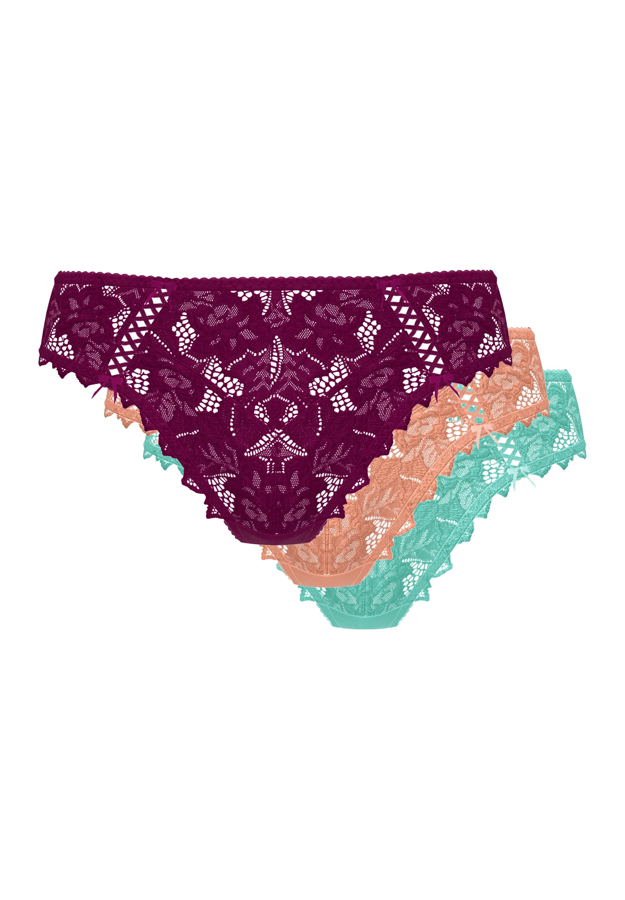 Lot de 3 slips Arum Rose Pêcher, Vert Aquifère et Magenta Pourpre