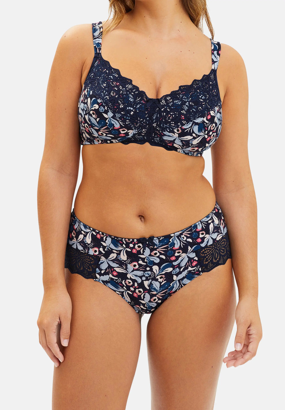 Soutien-gorge sans armatures Flora Imprimé Floral Bleu & Rose Pale - Lingerie Grande Taille Soutien-gorge sans armatures Flora Imprimé Floral Bleu & Rose Pale - Lingerie Grande Taille