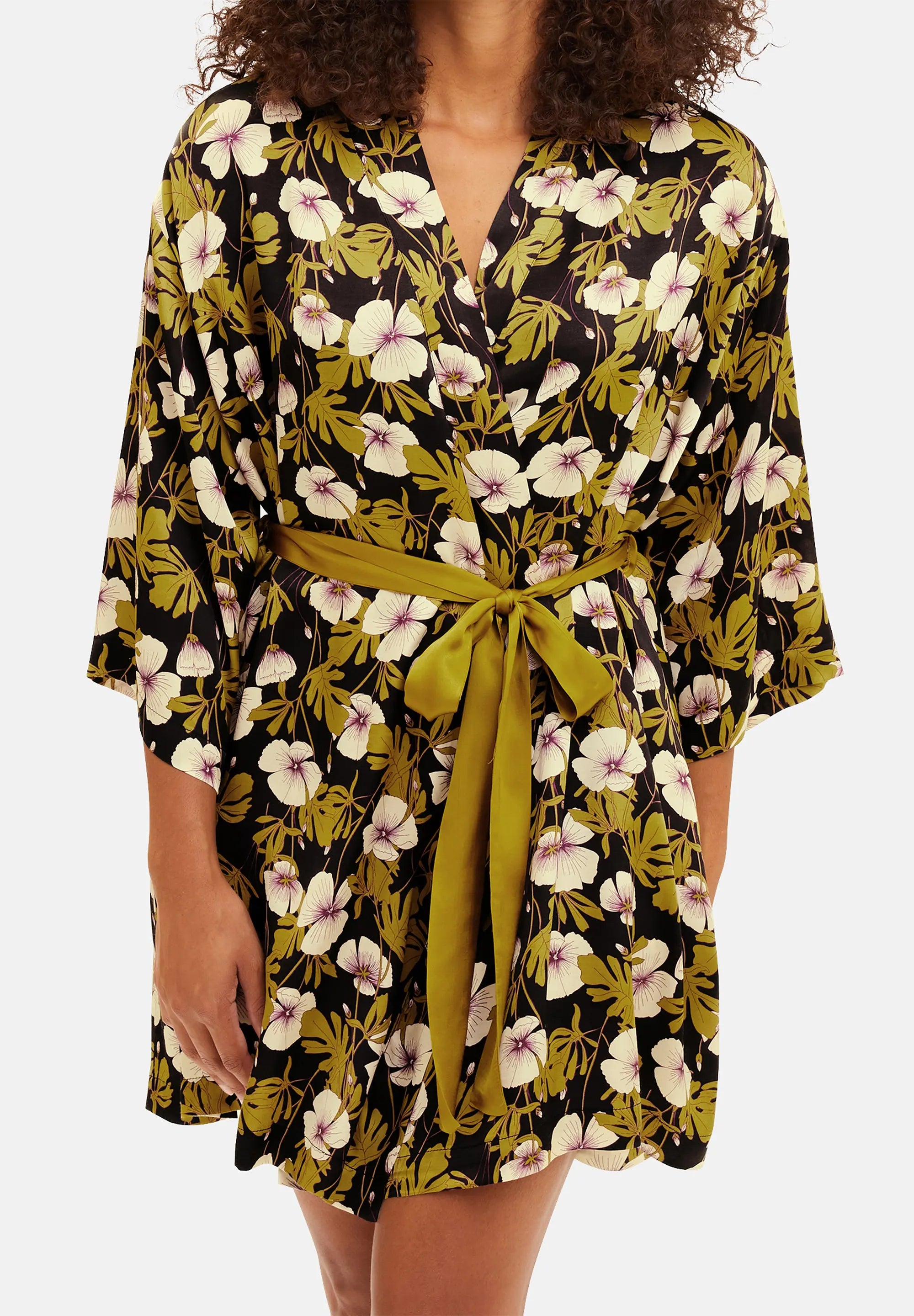 Kimono Trendy Mix Imprimé feuillage monstera noir