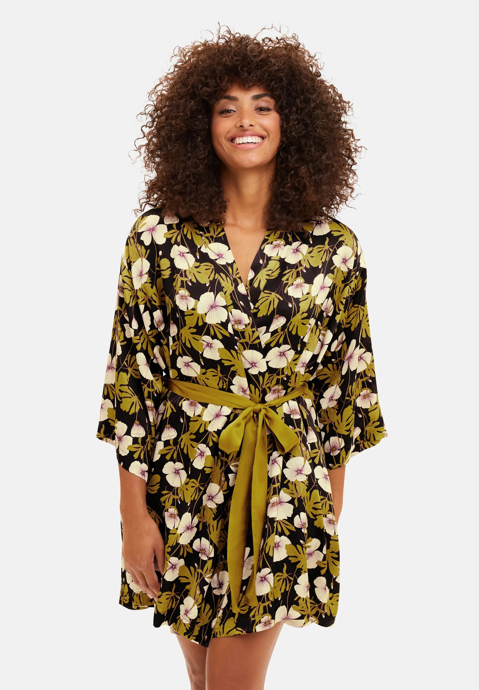 Kimono Trendy Mix Monstera-plant print Zwart