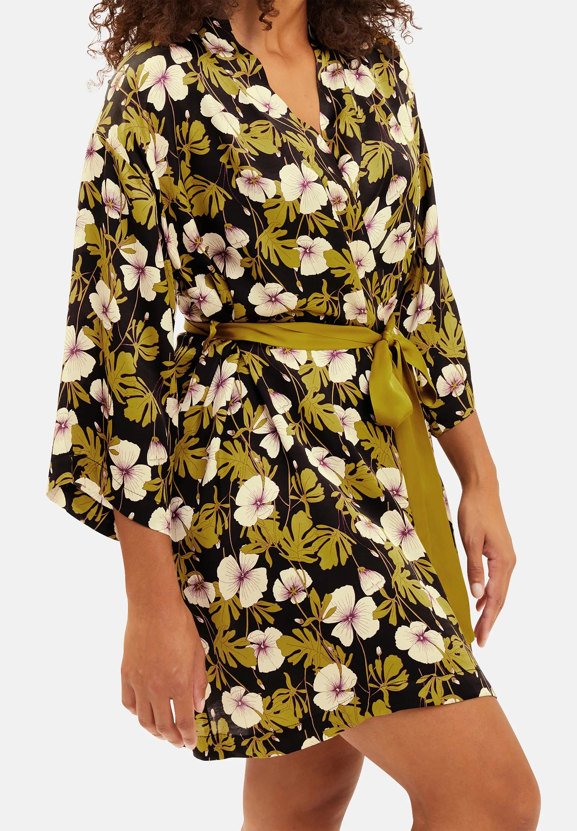 Kimono Trendy Mix Imprimé feuillage monstera noir