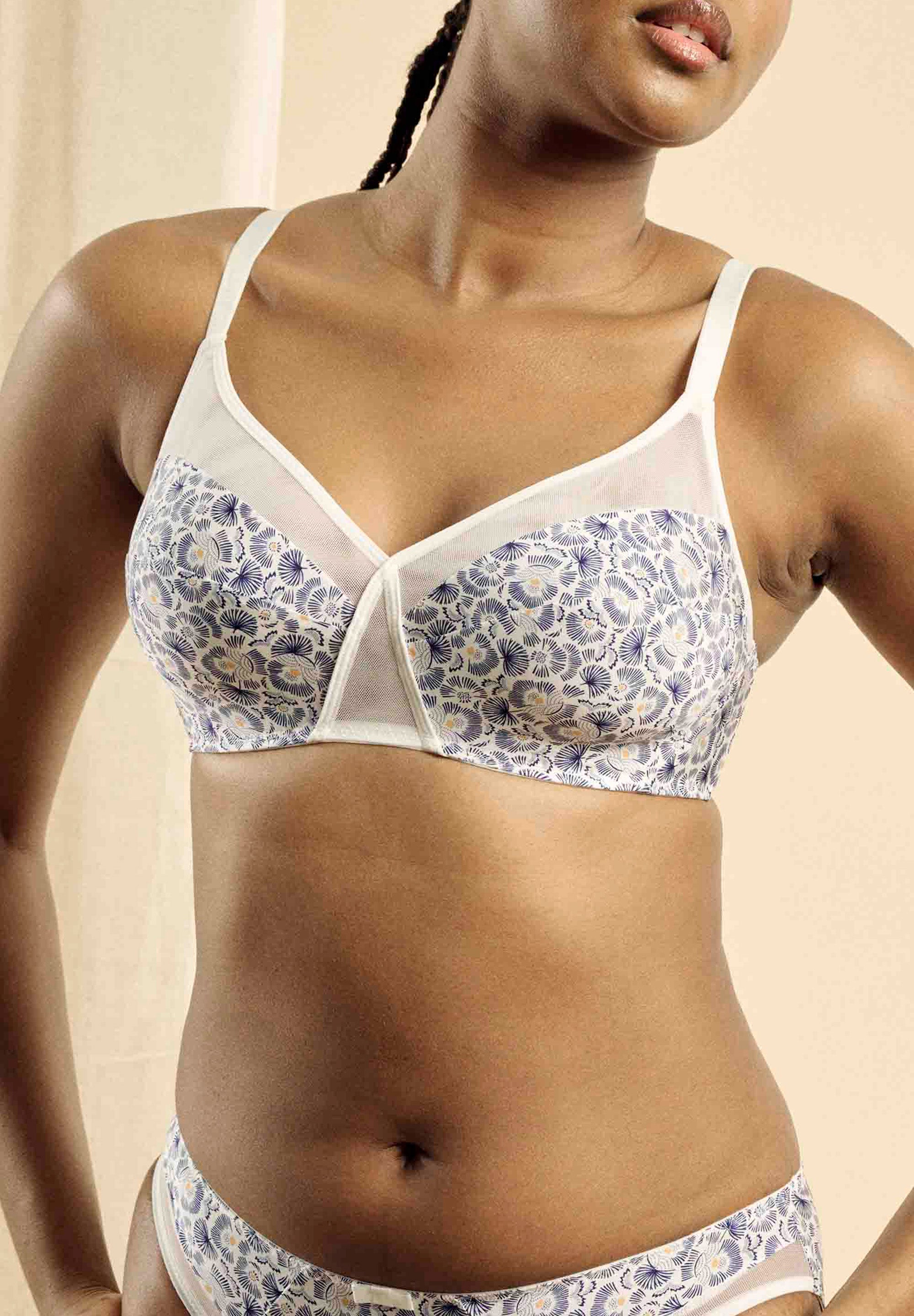 Full cup wireless bra Complice Ivory & Blue Floral Print