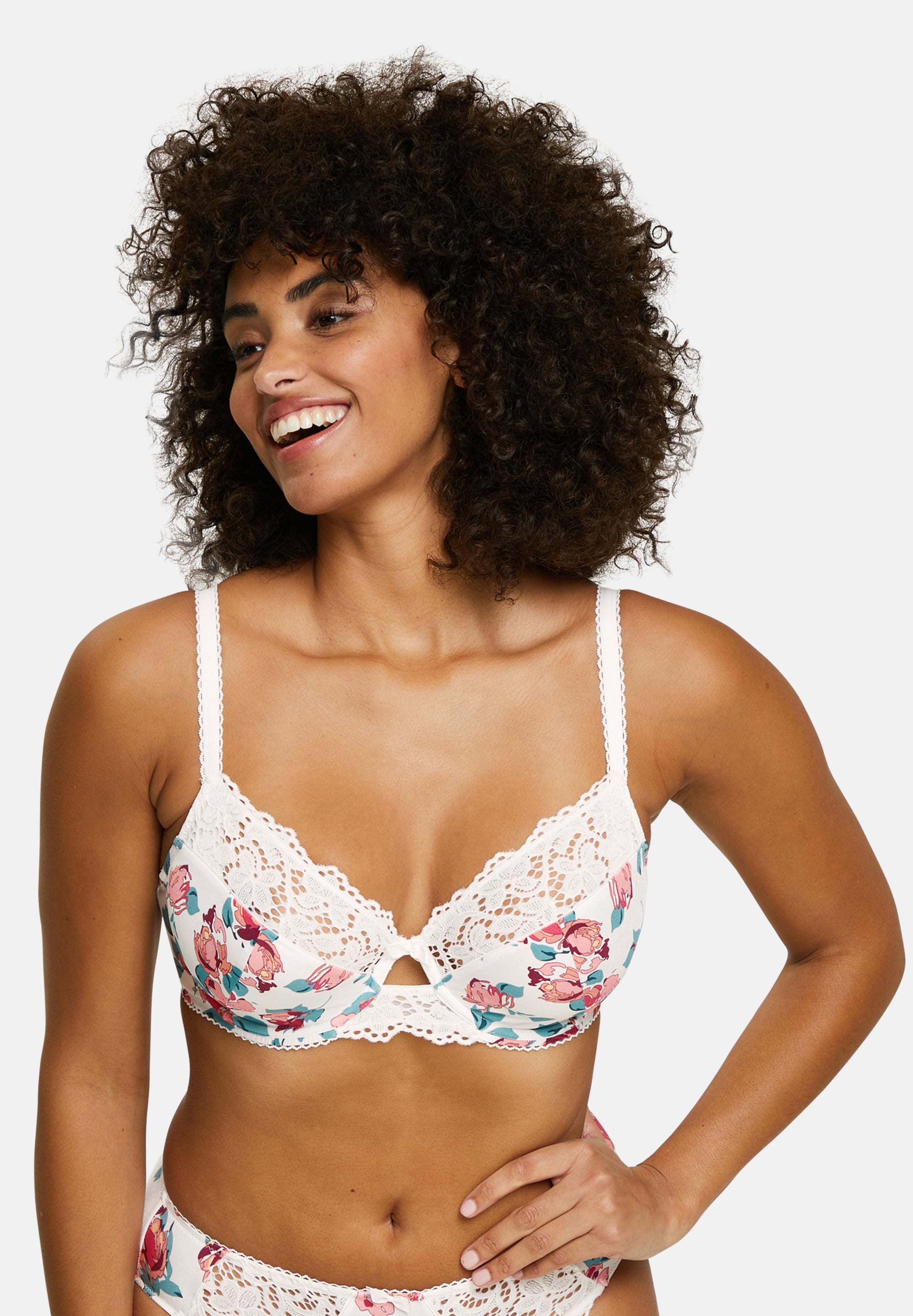Tiffany Full Cup Bra Floral Print Pink & Ivory