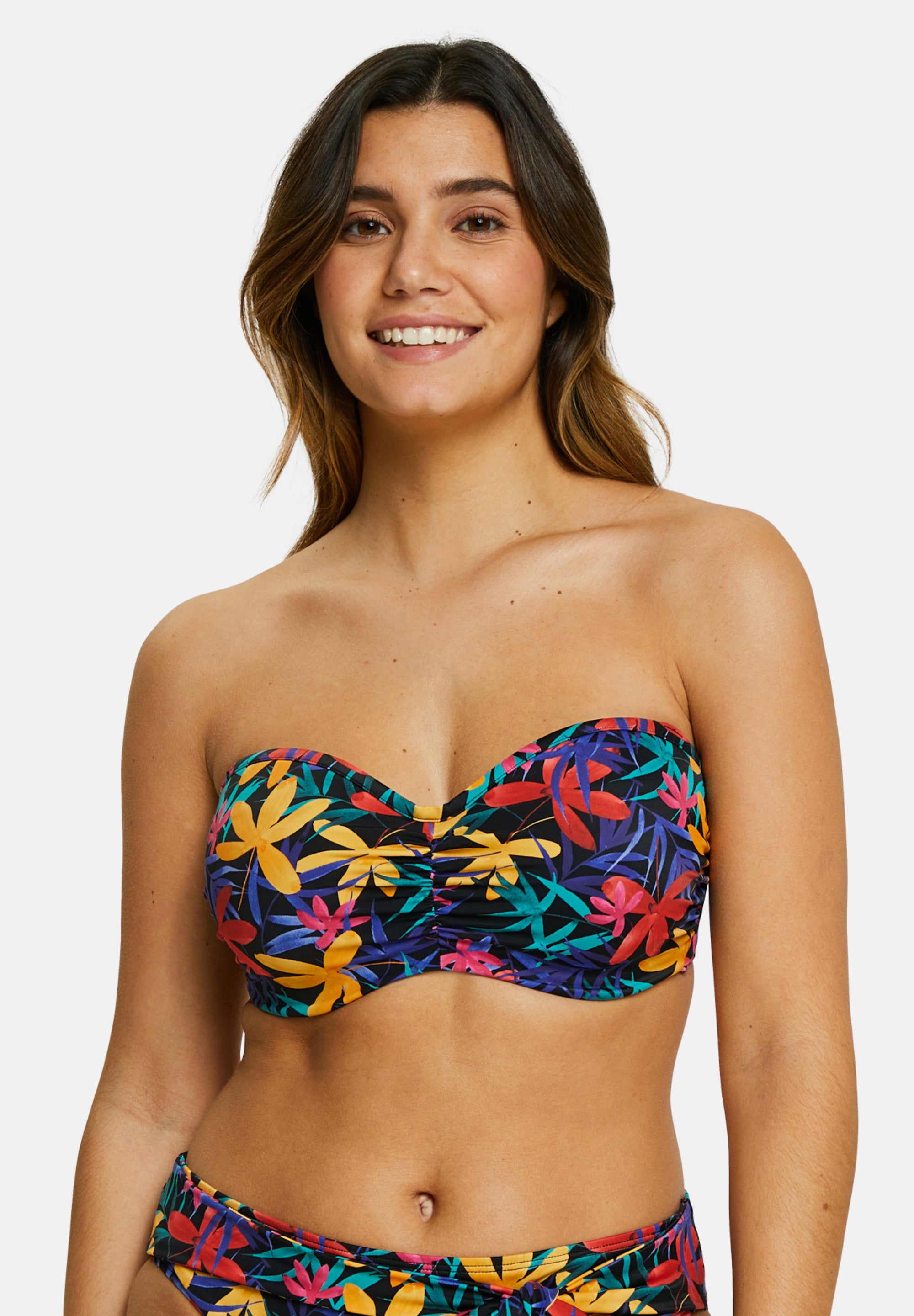Island Dream Floral underwired bandeau swimsuit top Black