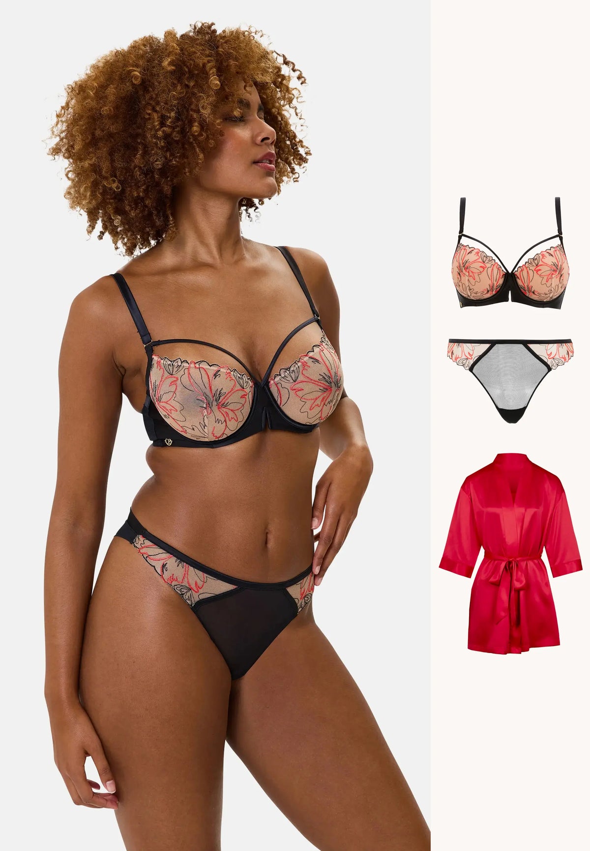 Ensemble Alberta Noir & Rouge avec Tanga et Kimono