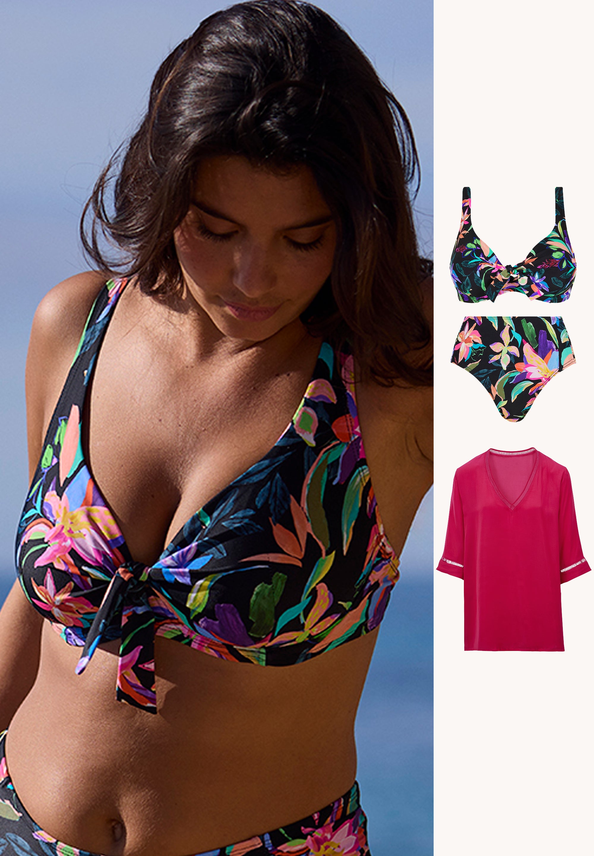 Barbados black 2-piece swimsuit set and pink tunic