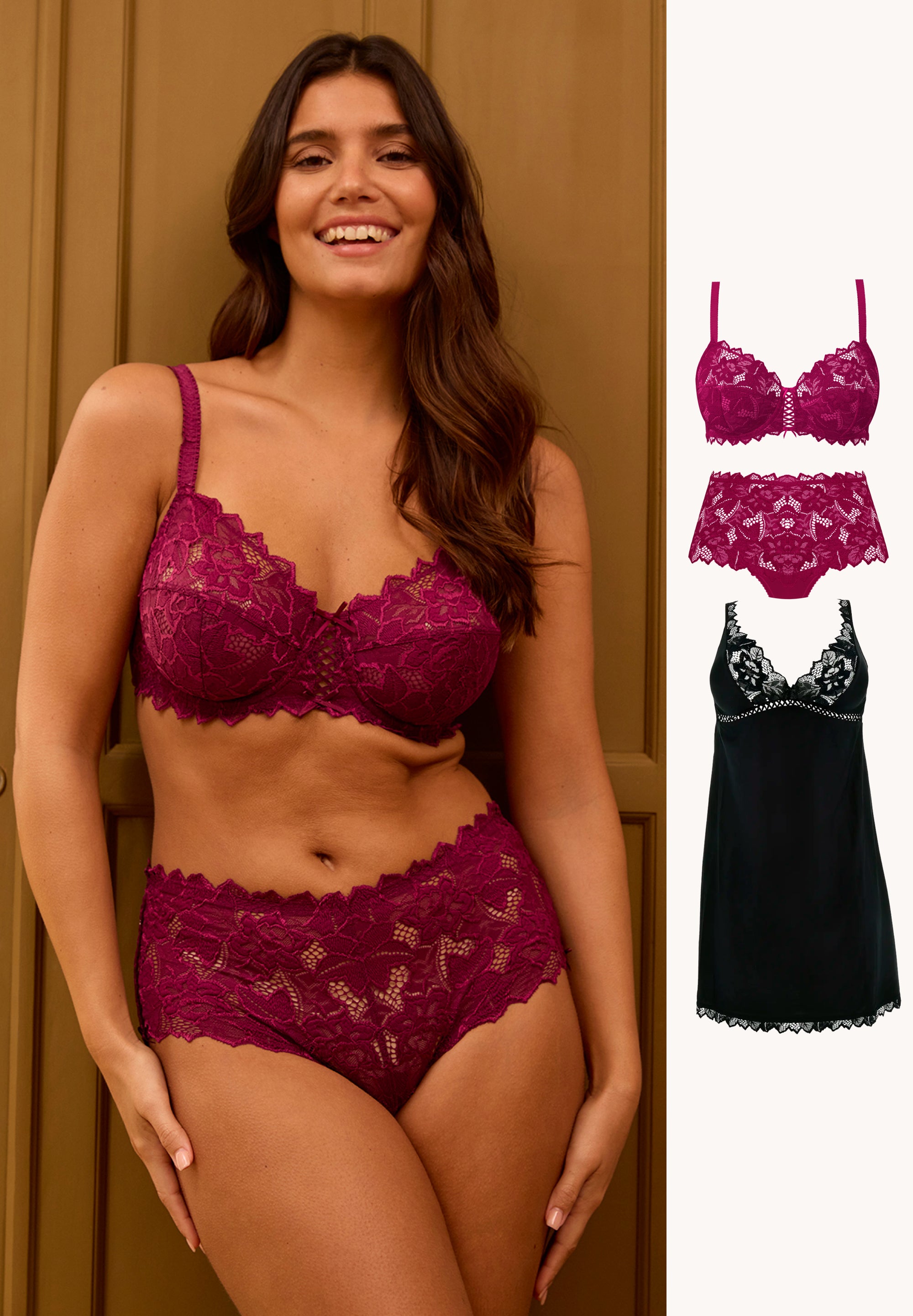 Arum Set in Magenta mit schwarzem Negligé