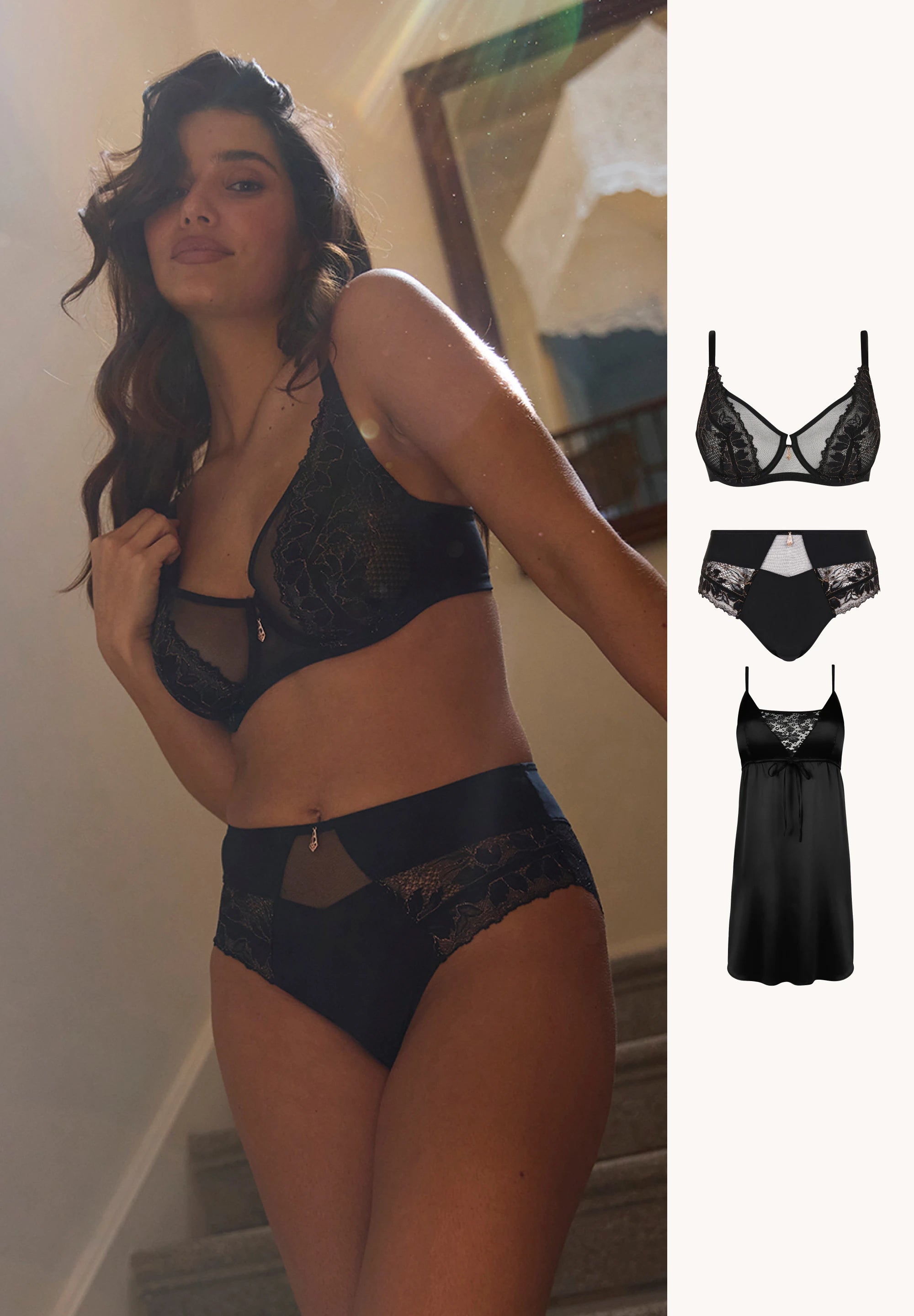 Ensemble Mélodie noir et cuivré avec nuisette