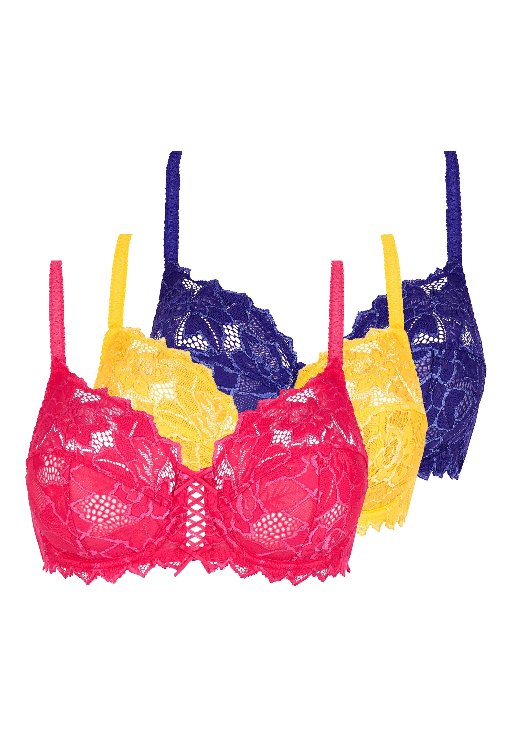 Lot de 3 soutiens-gorge Trio Arum Rose Fluo, Jaune Citron & Bleu Royal