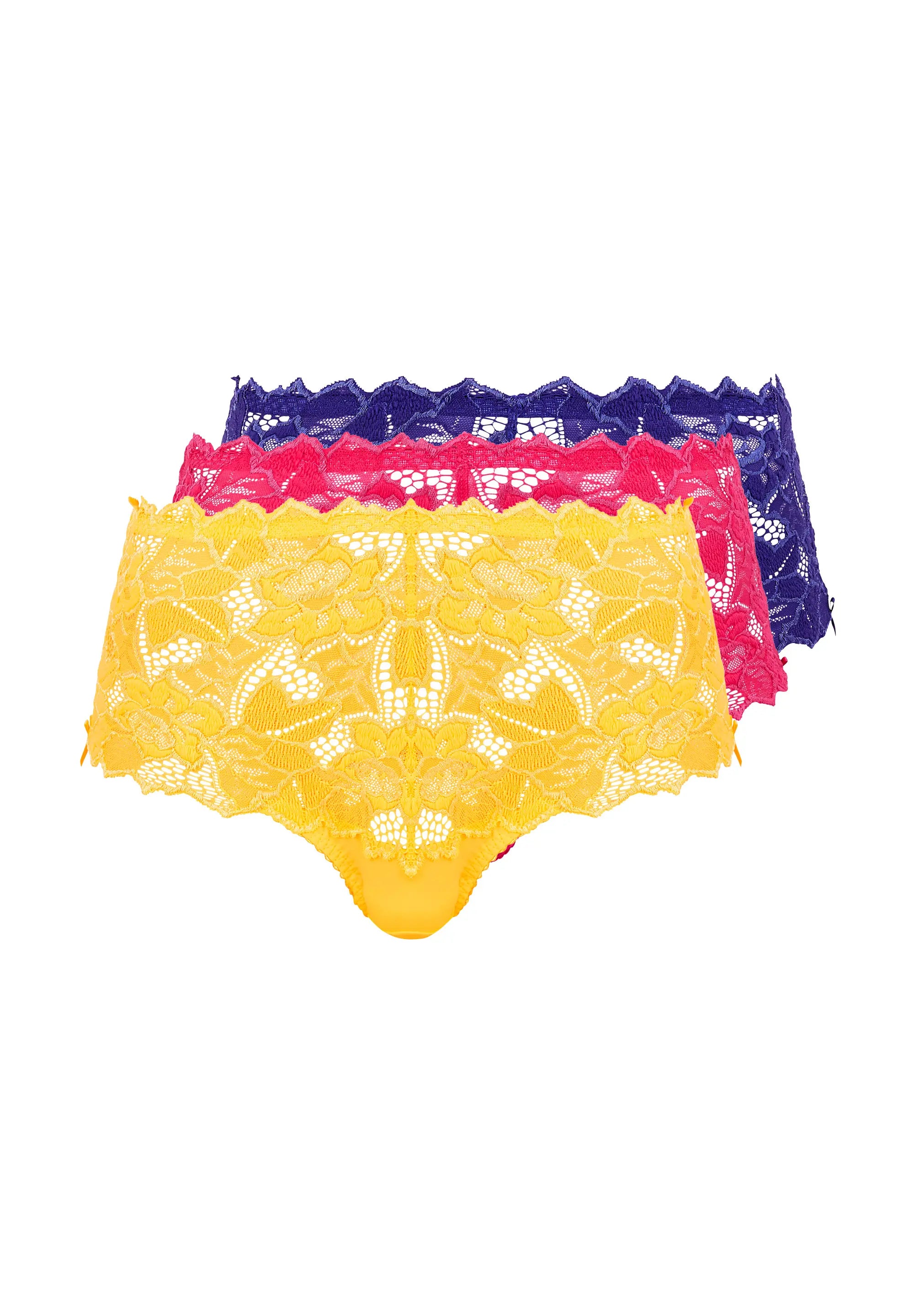 Lot de 3 culottes Arum Rose Fluo, Jaune Citron & Bleu Royal