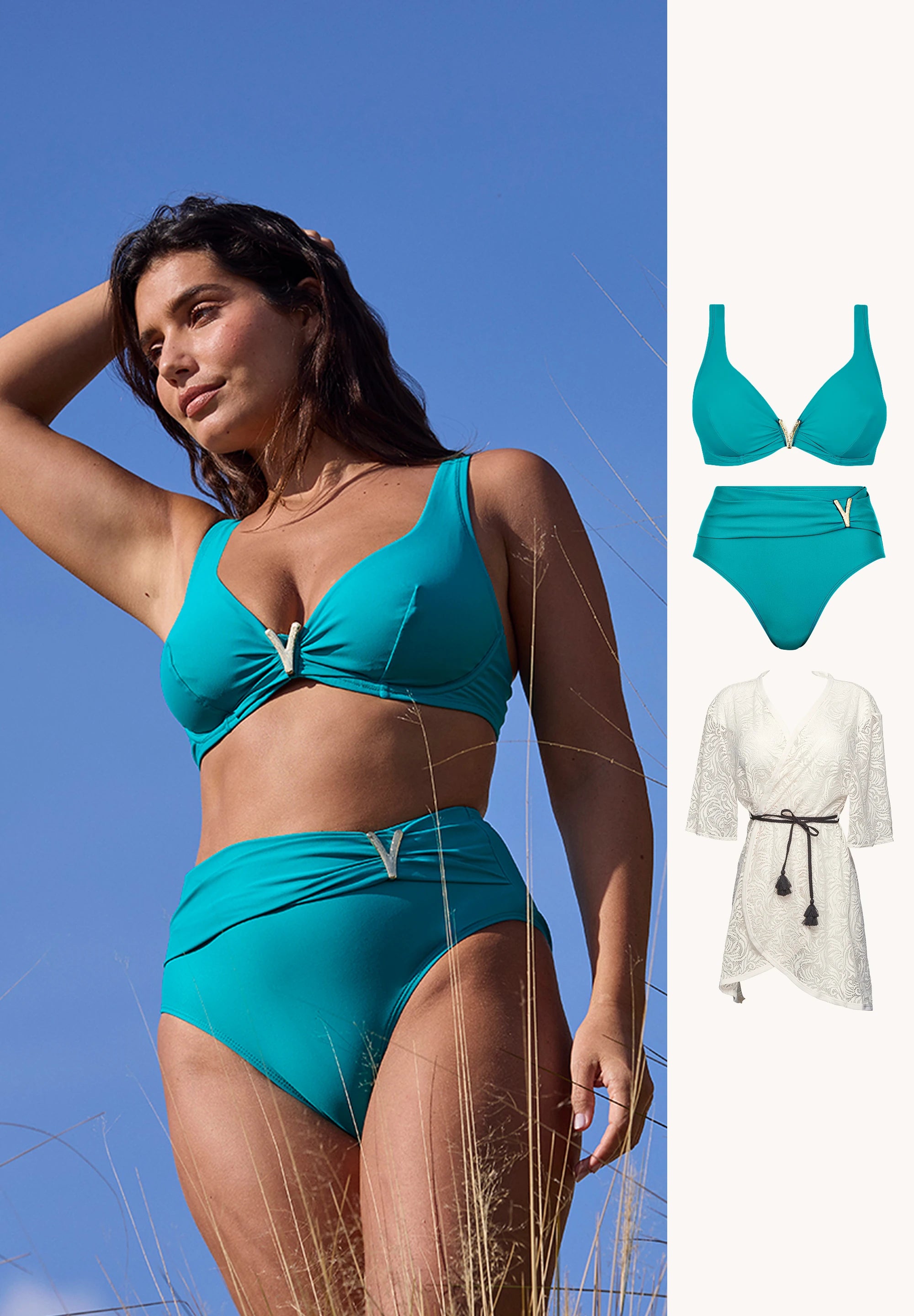 Managua green 2-piece swimsuit set with beach tunic