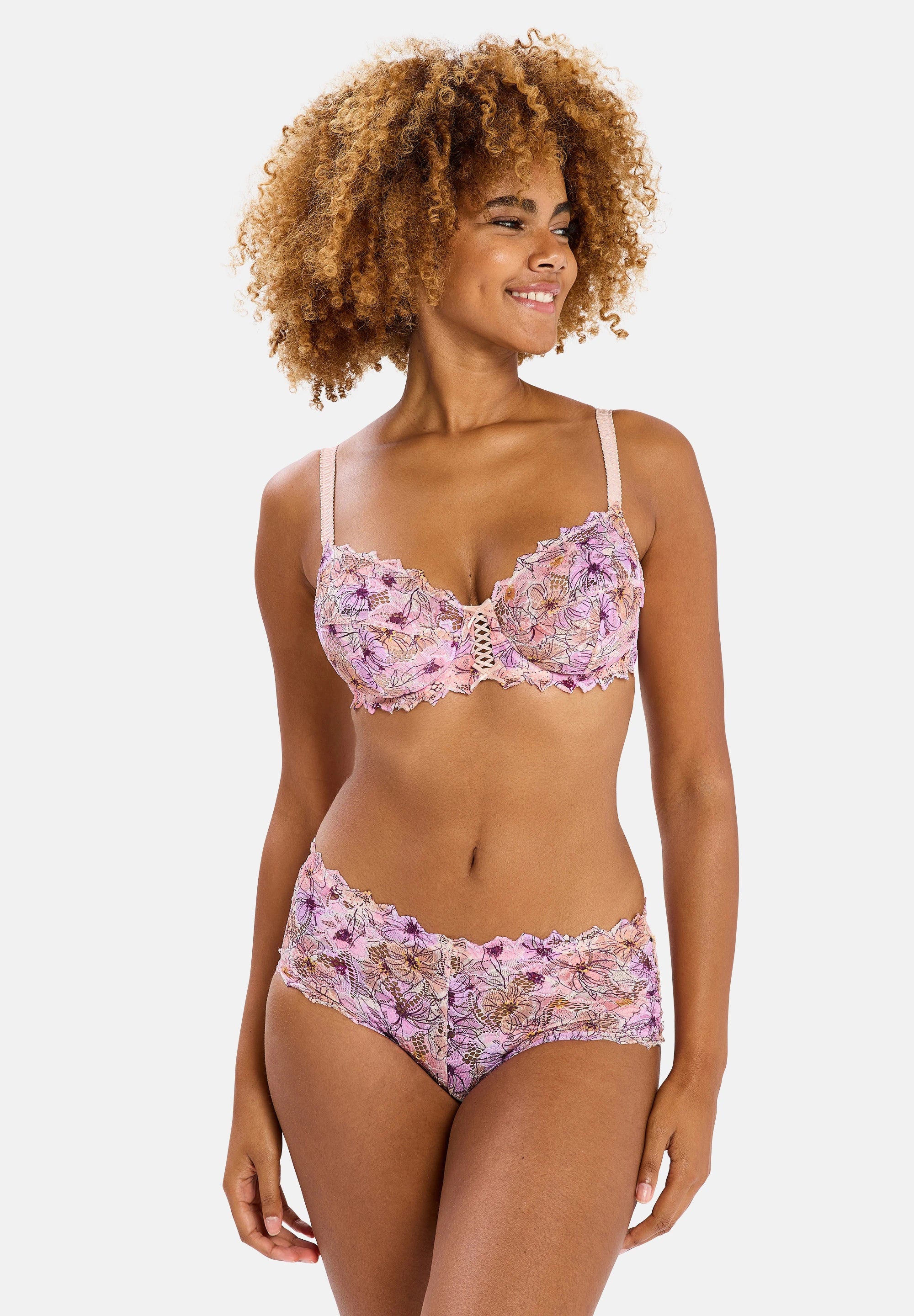 Ensemble de lingerie Arum Mosaic en coloris floral rose avec la culotte - vue de face