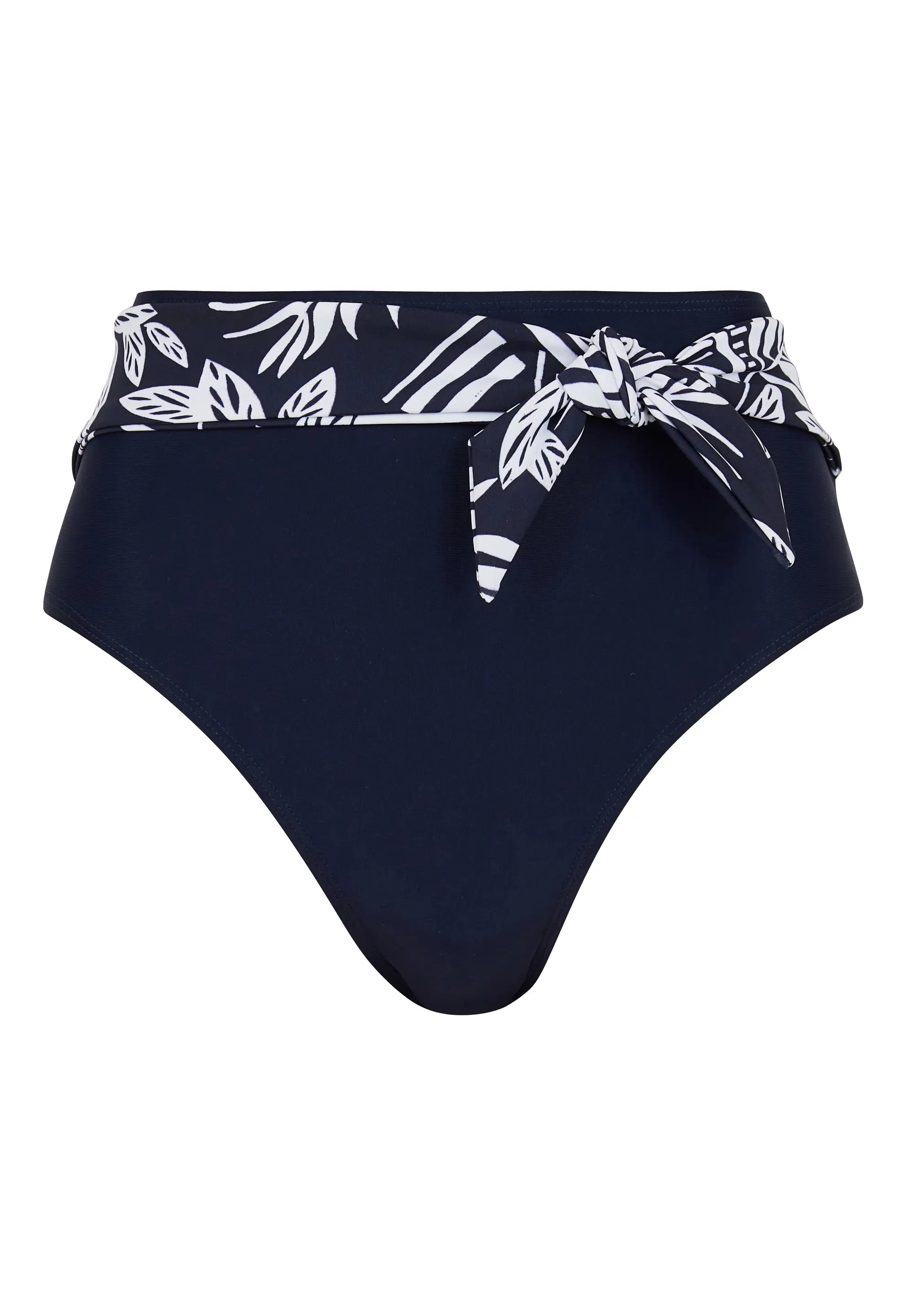 Culotte de bain taille haute Kelaa Feuilles Graphiques Bleu Marine