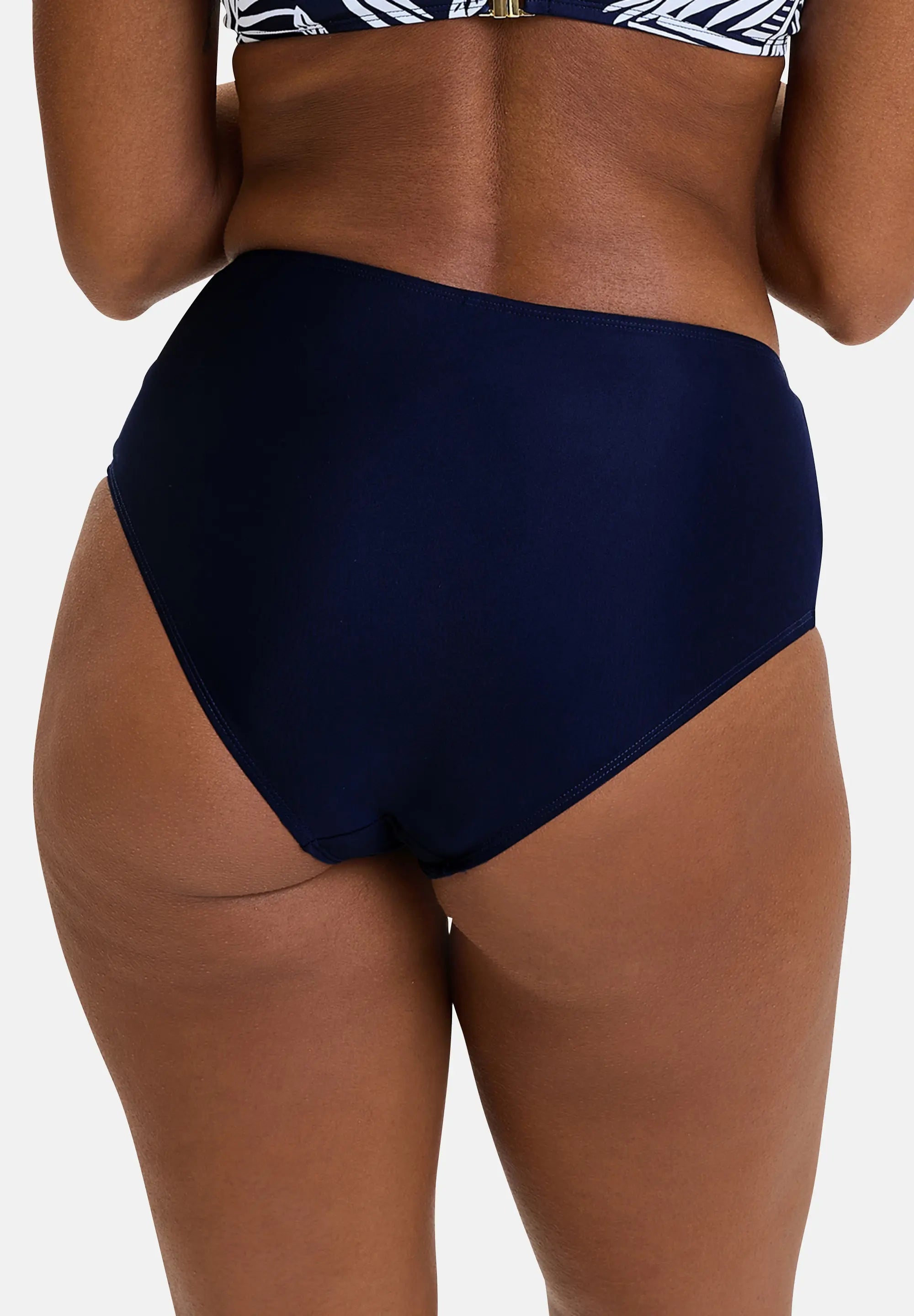 Culotte de bain taille haute Kelaa Feuilles Graphiques Bleu Marine