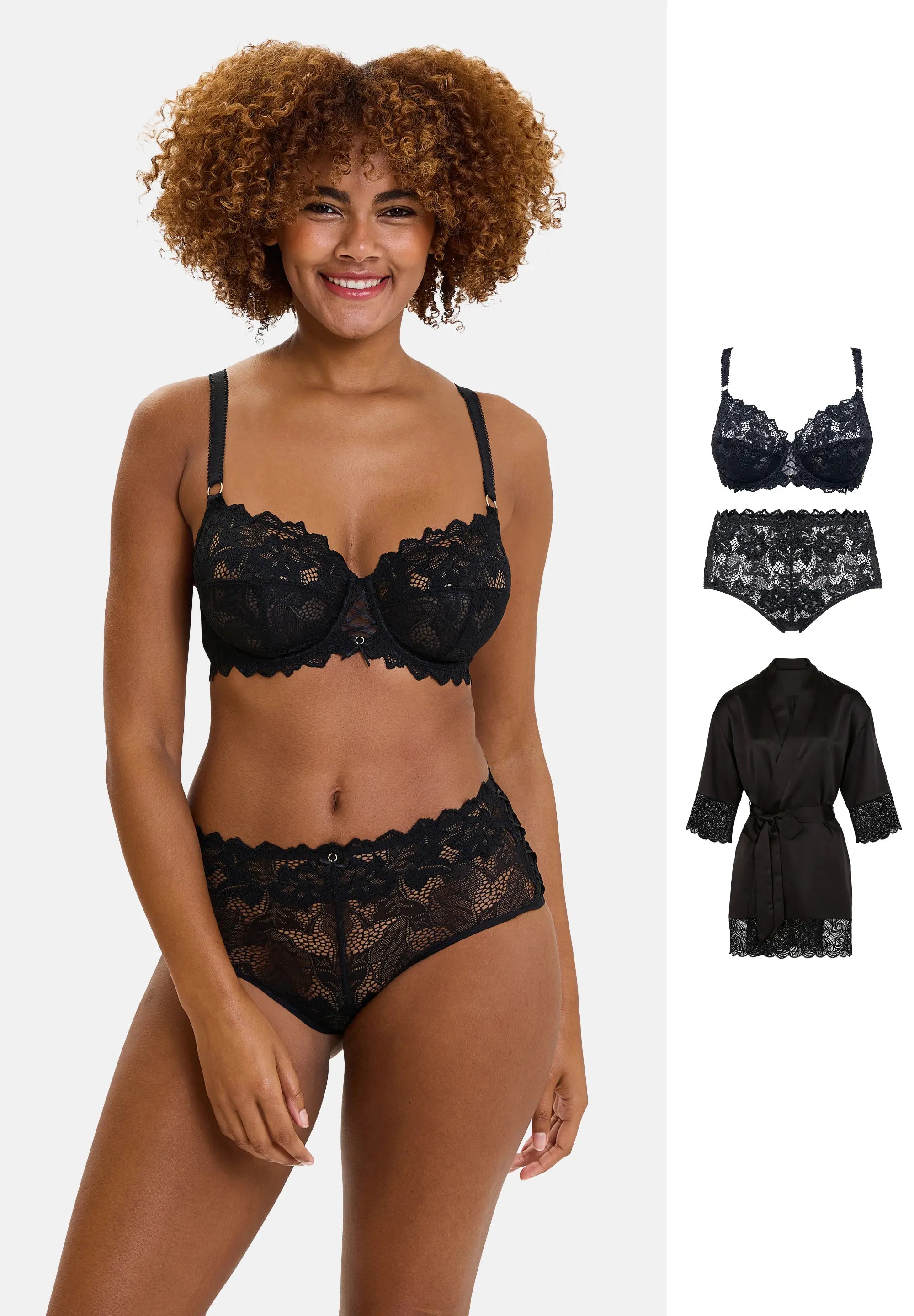 Lingerieset Arum Prima zwarte - met beha, slip en kimono