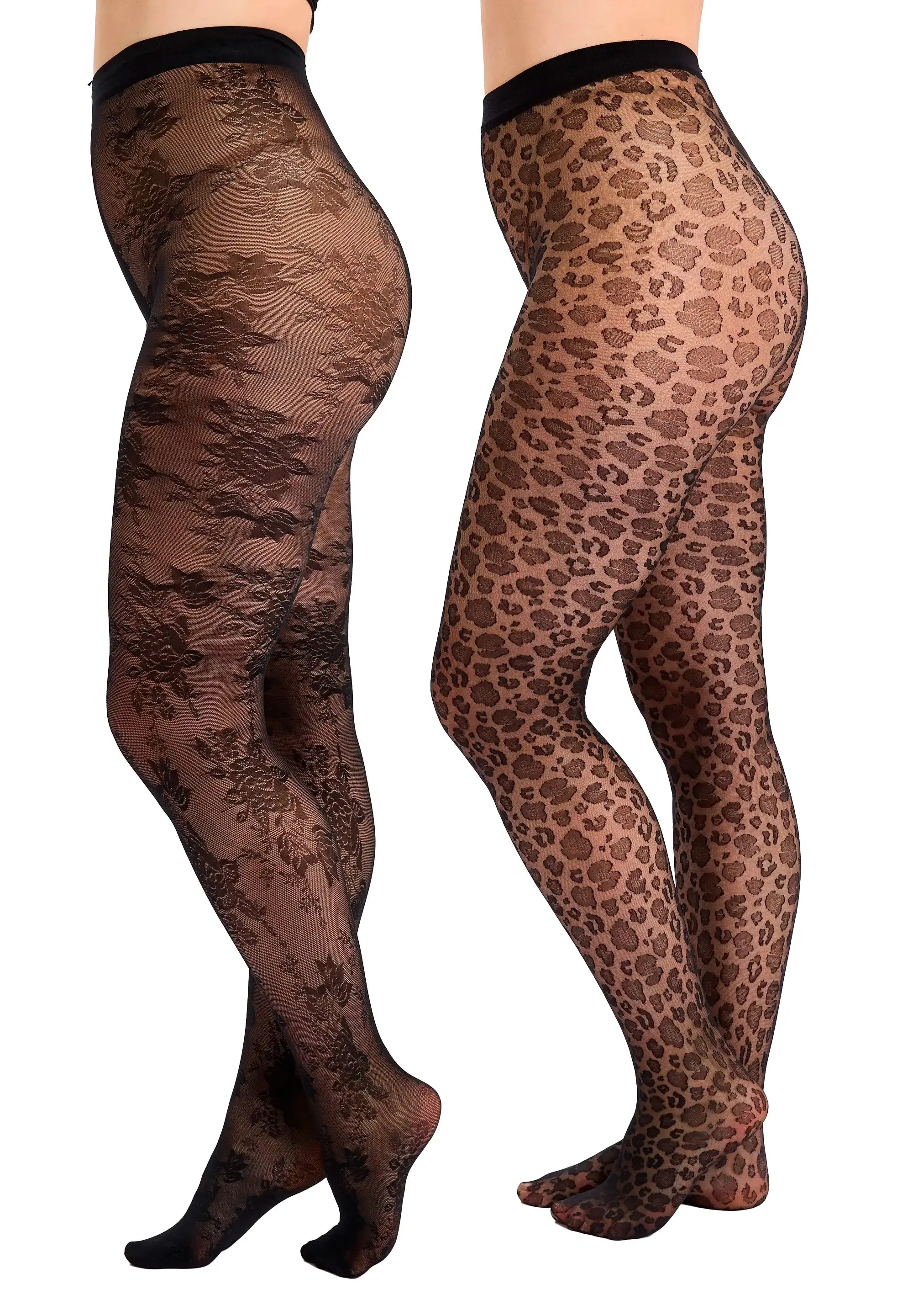 Lot de 2 collants aux motifs Léopard et Floral