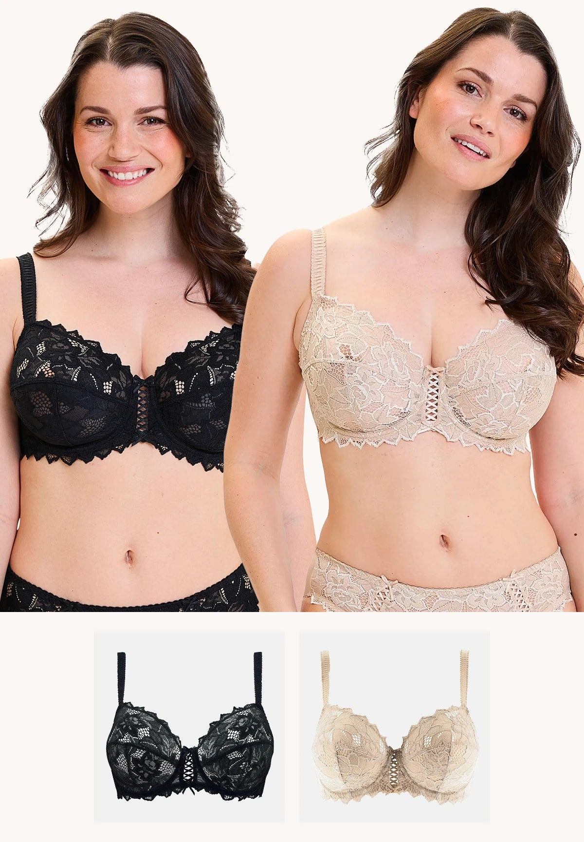 Set van 2 Bhs Duo Arum Zwart en Nude